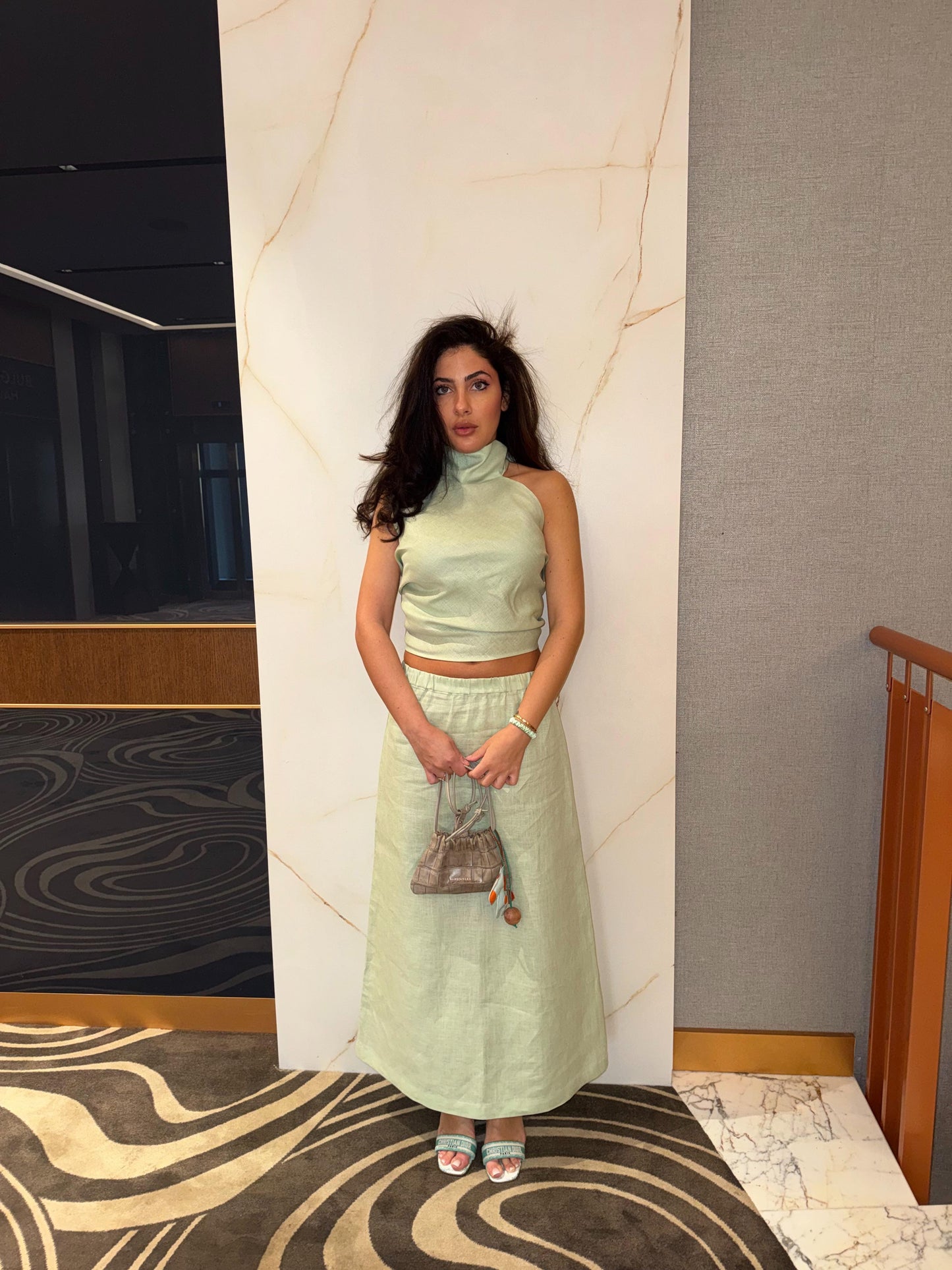 Mint Linen Long Skirt