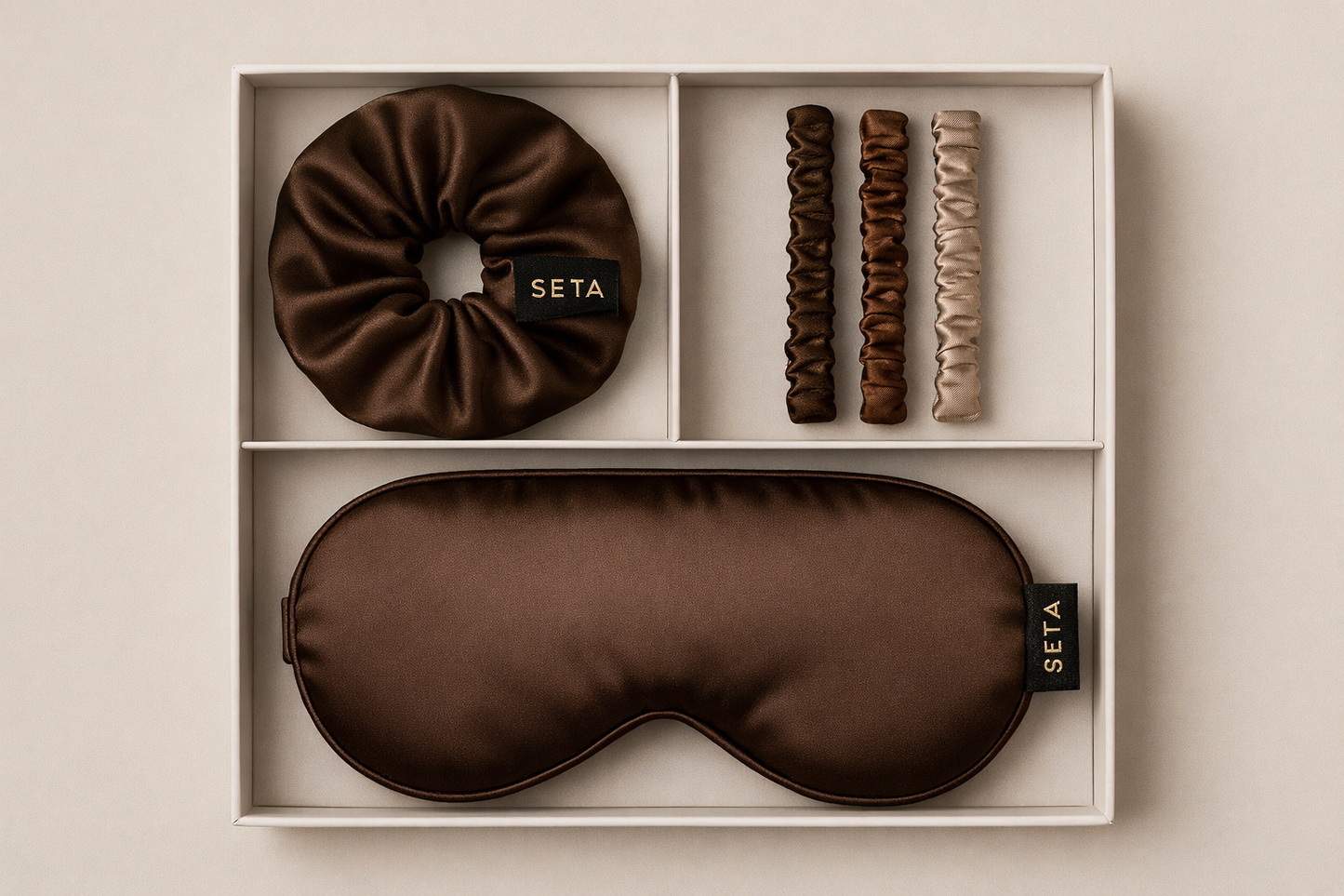Chocolate Silk Sleeping Mask & Scrunchie & 3pack skinnies