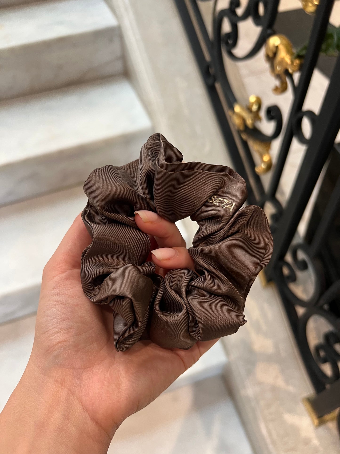 Matte Brown Silk Scrunchie