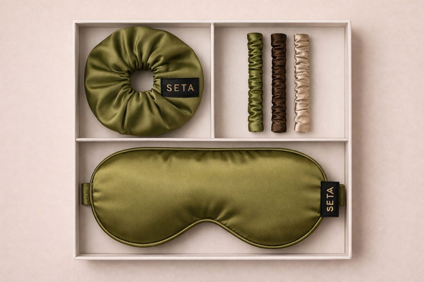Gardenia Green Silk Sleeping Mask & Scrunchie & 3pack skinnies