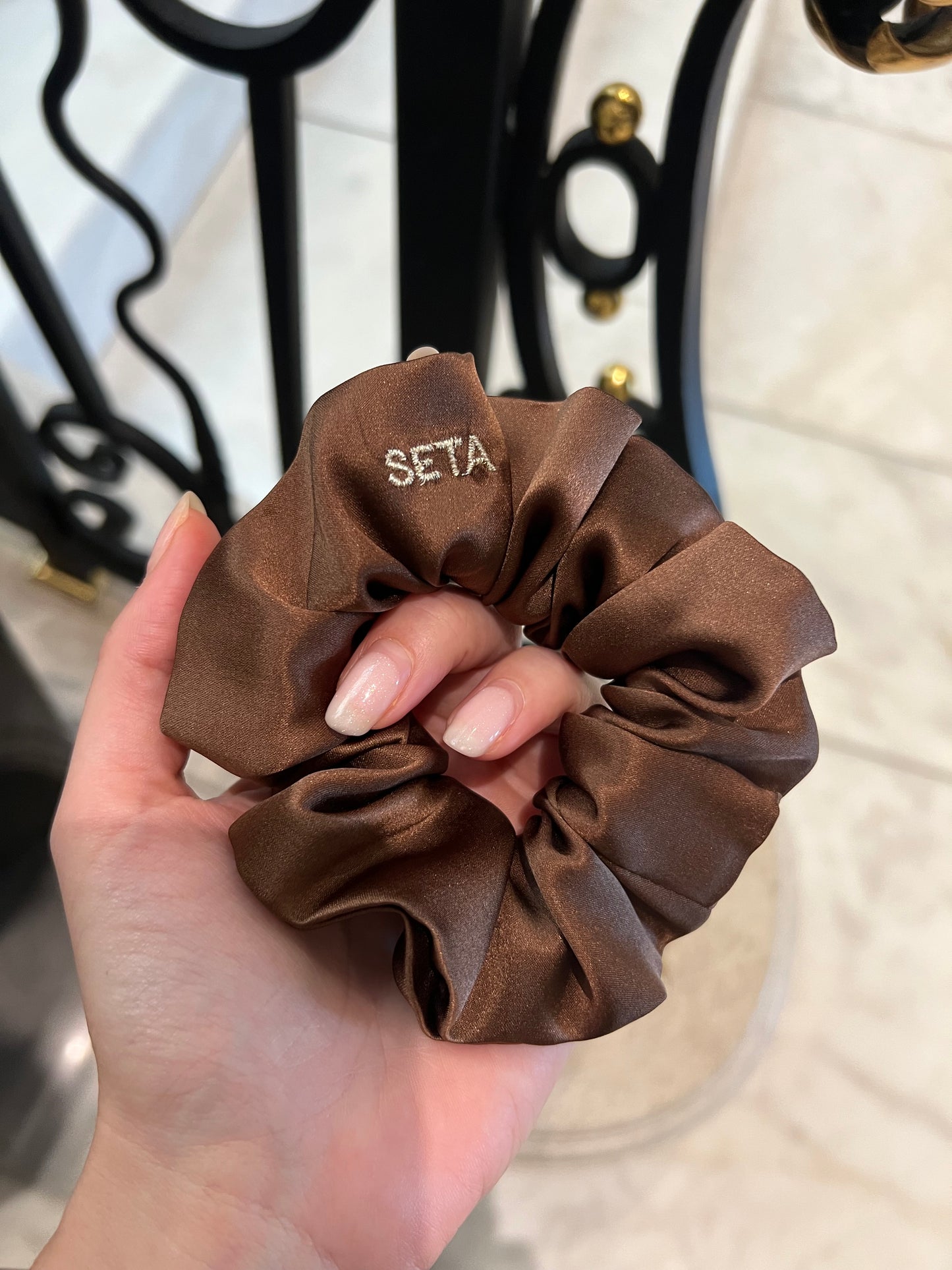 Dark Brown Silk Scrunchie