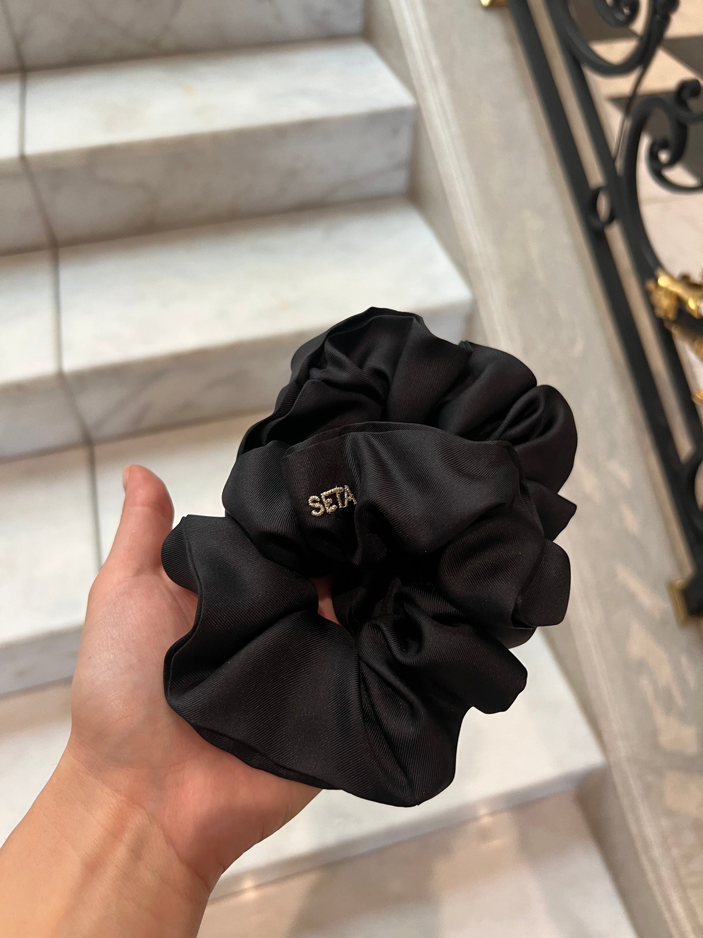 Matte Black Silk Scrunchie