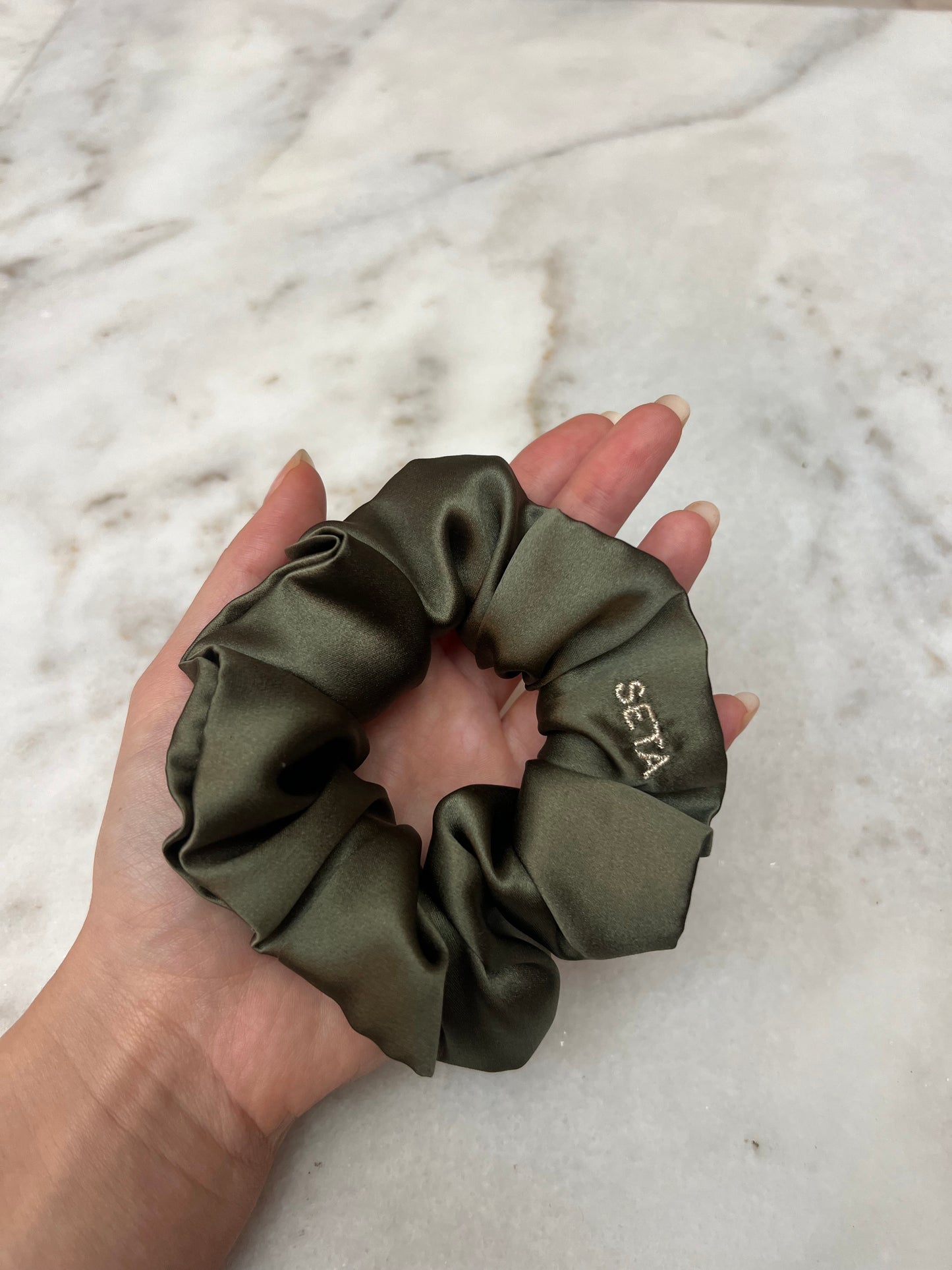 Gardenia Green Silk Scrunchie