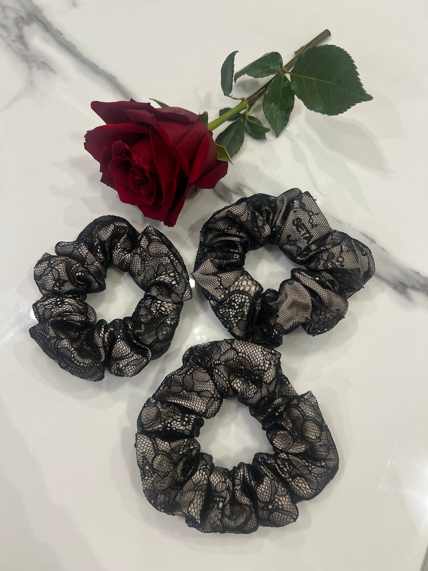 Black Nude Lace & Silk Scrunchie