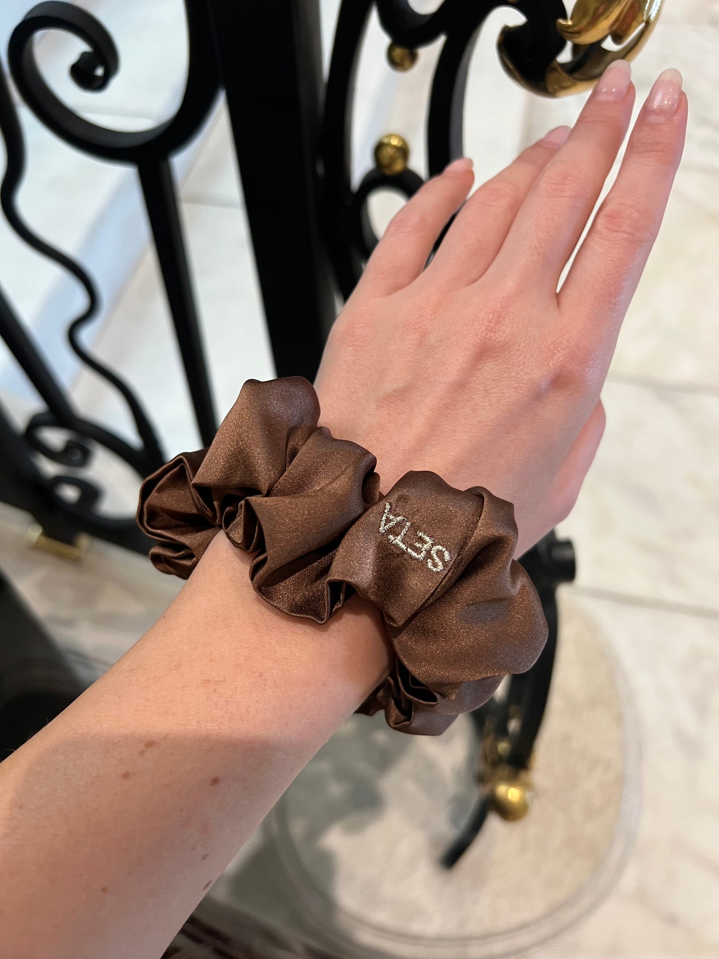 Dark Brown Silk Scrunchie