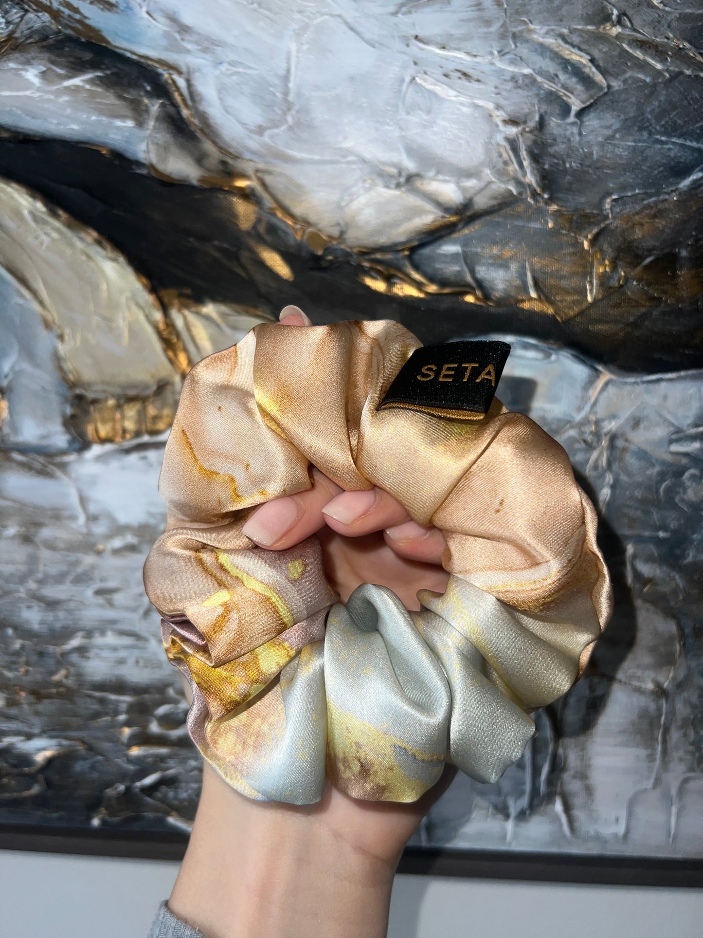Golden Marble Silk Scrunchie