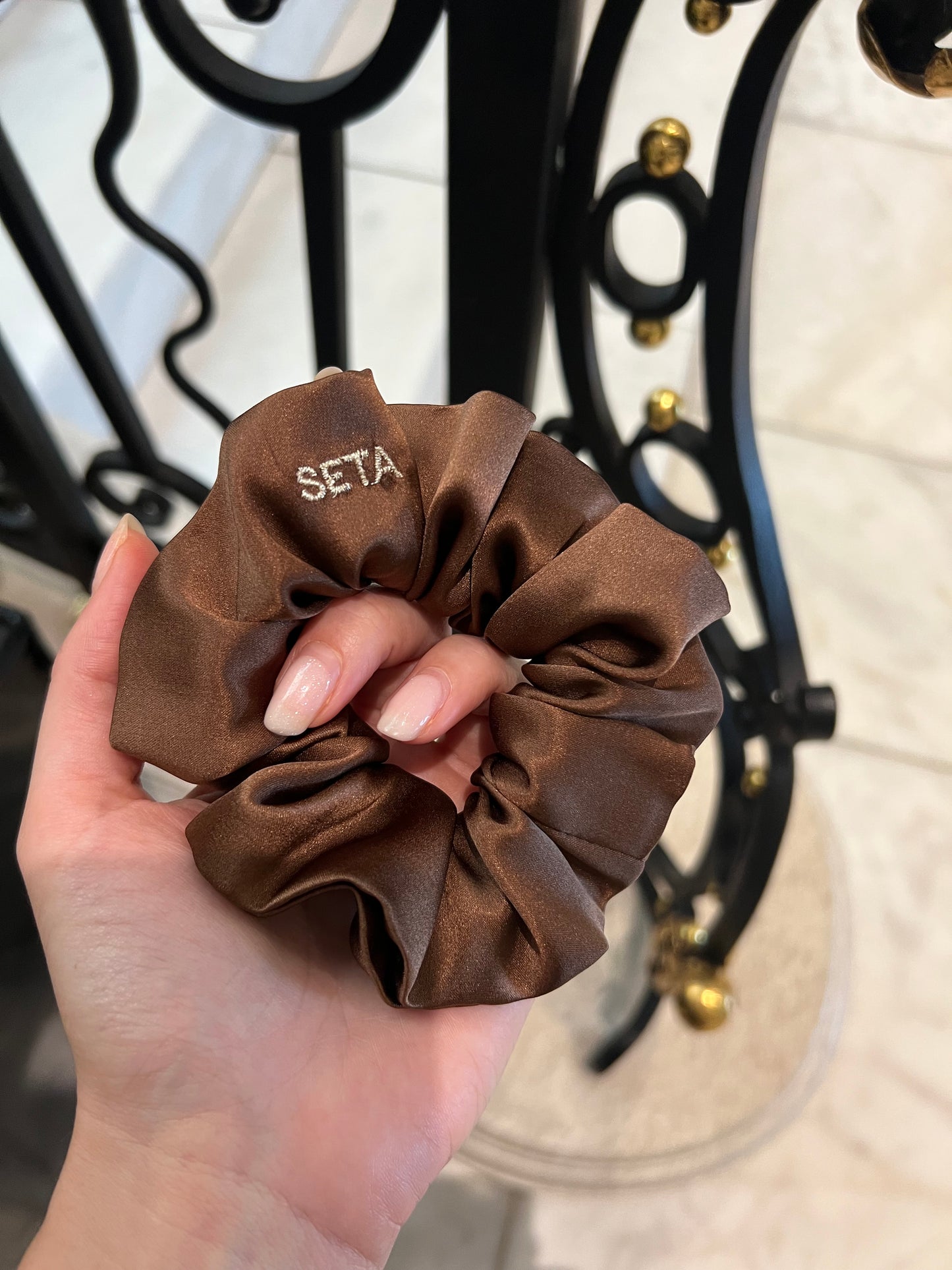Dark Brown Silk Scrunchie