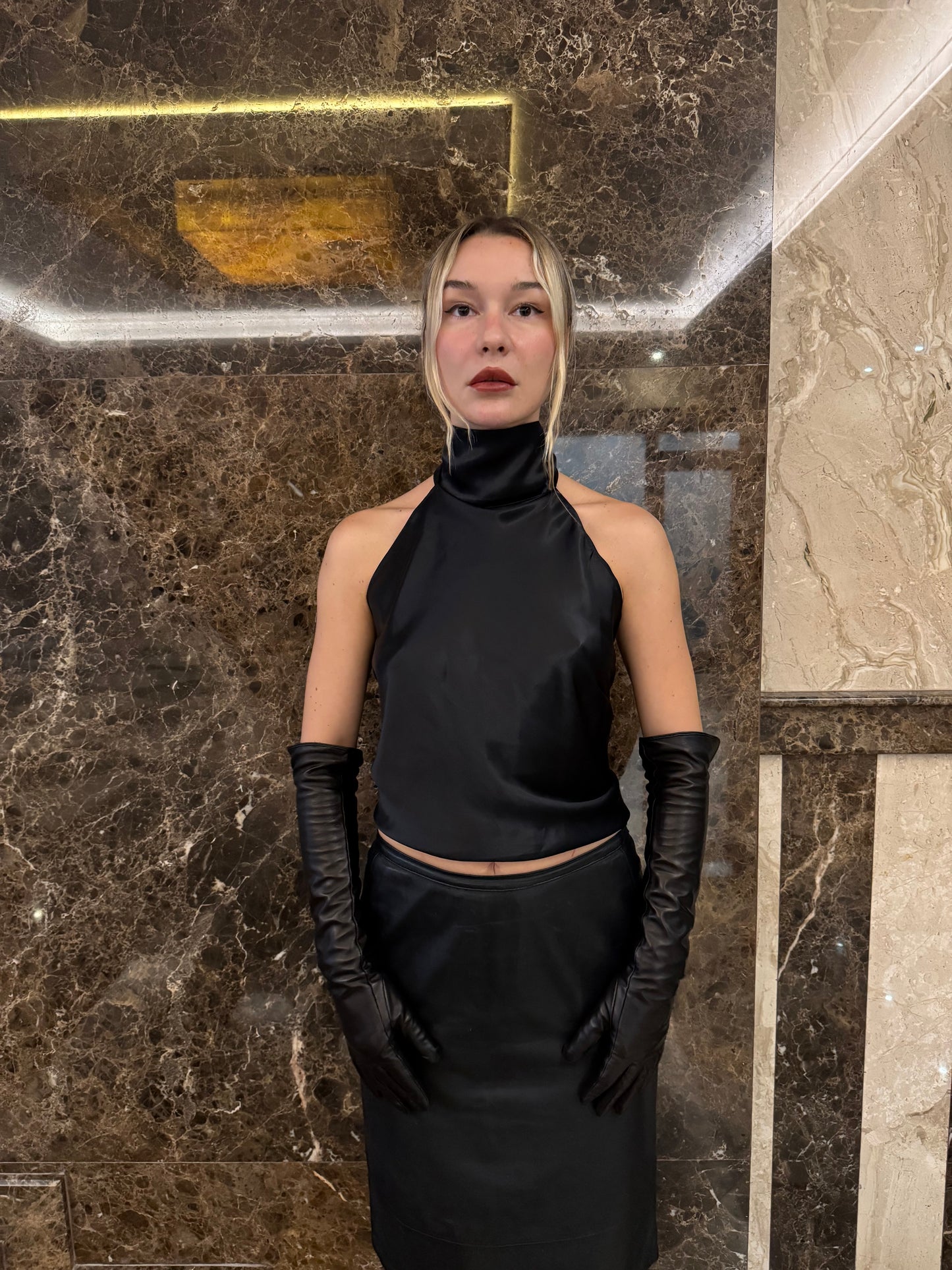 Black Silk Halter Neck Top