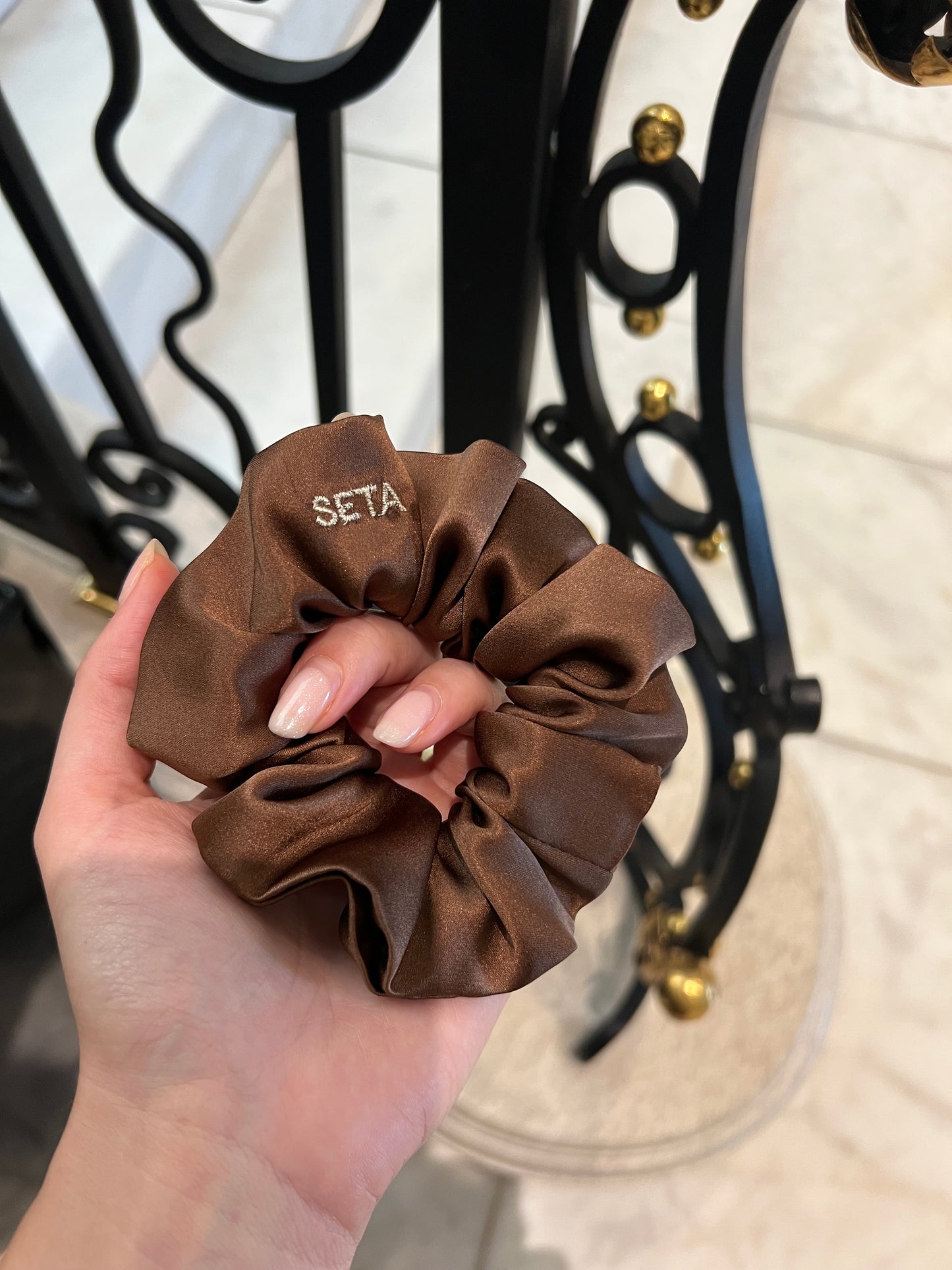 Dark Brown Silk Scrunchie