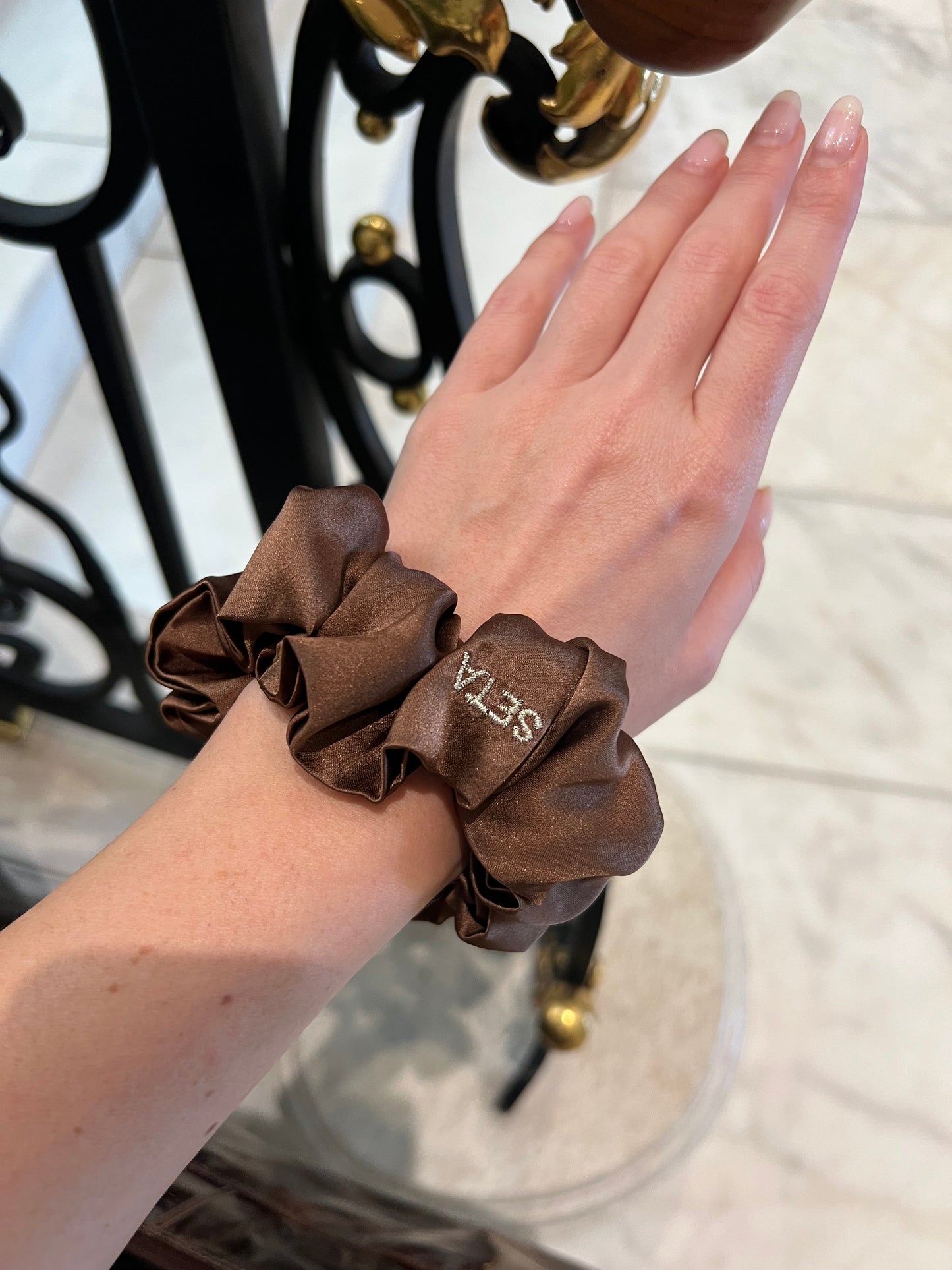 Dark Brown Silk Scrunchie