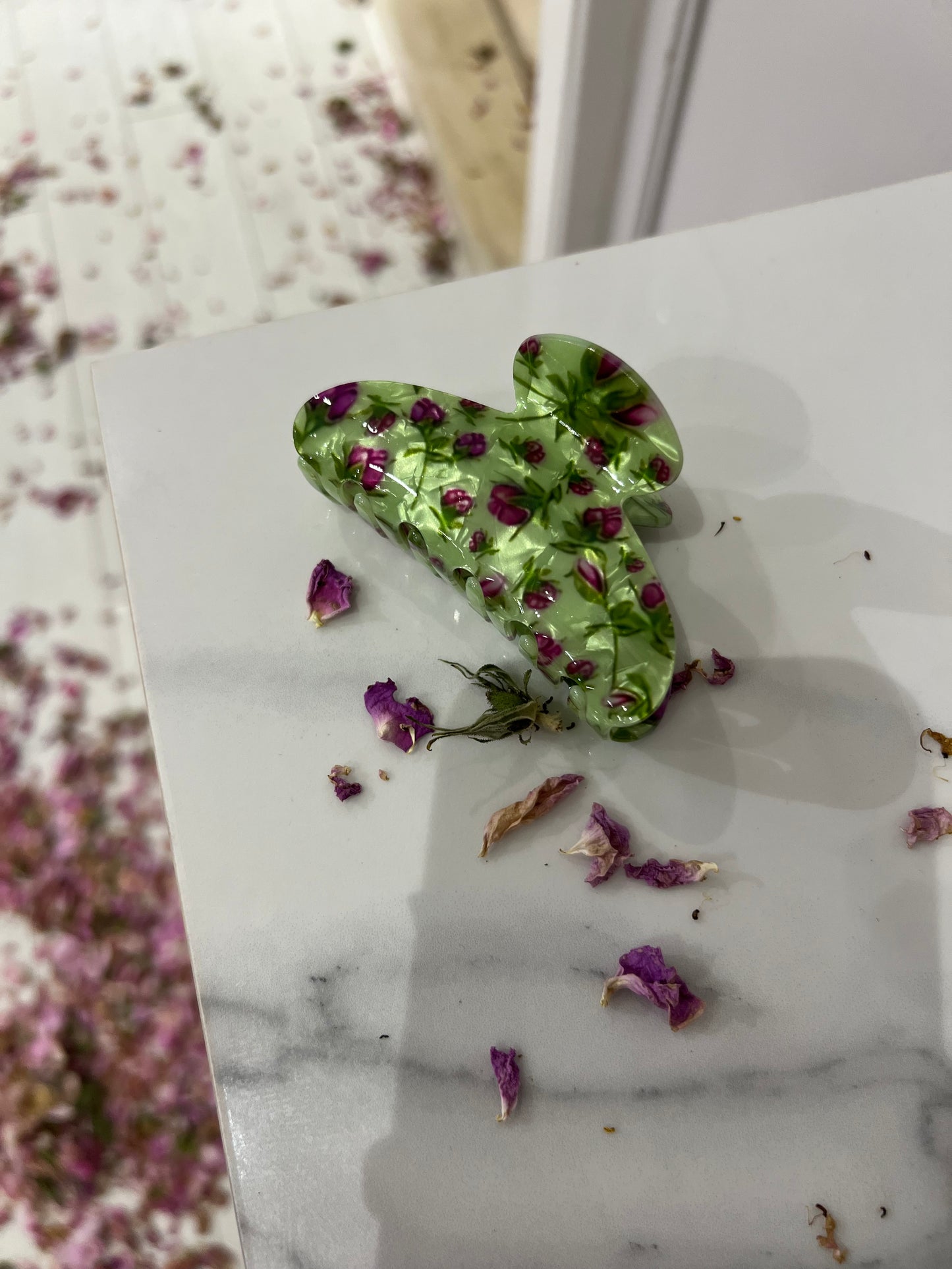 Fermaglio per capelli a forma di fiore verde