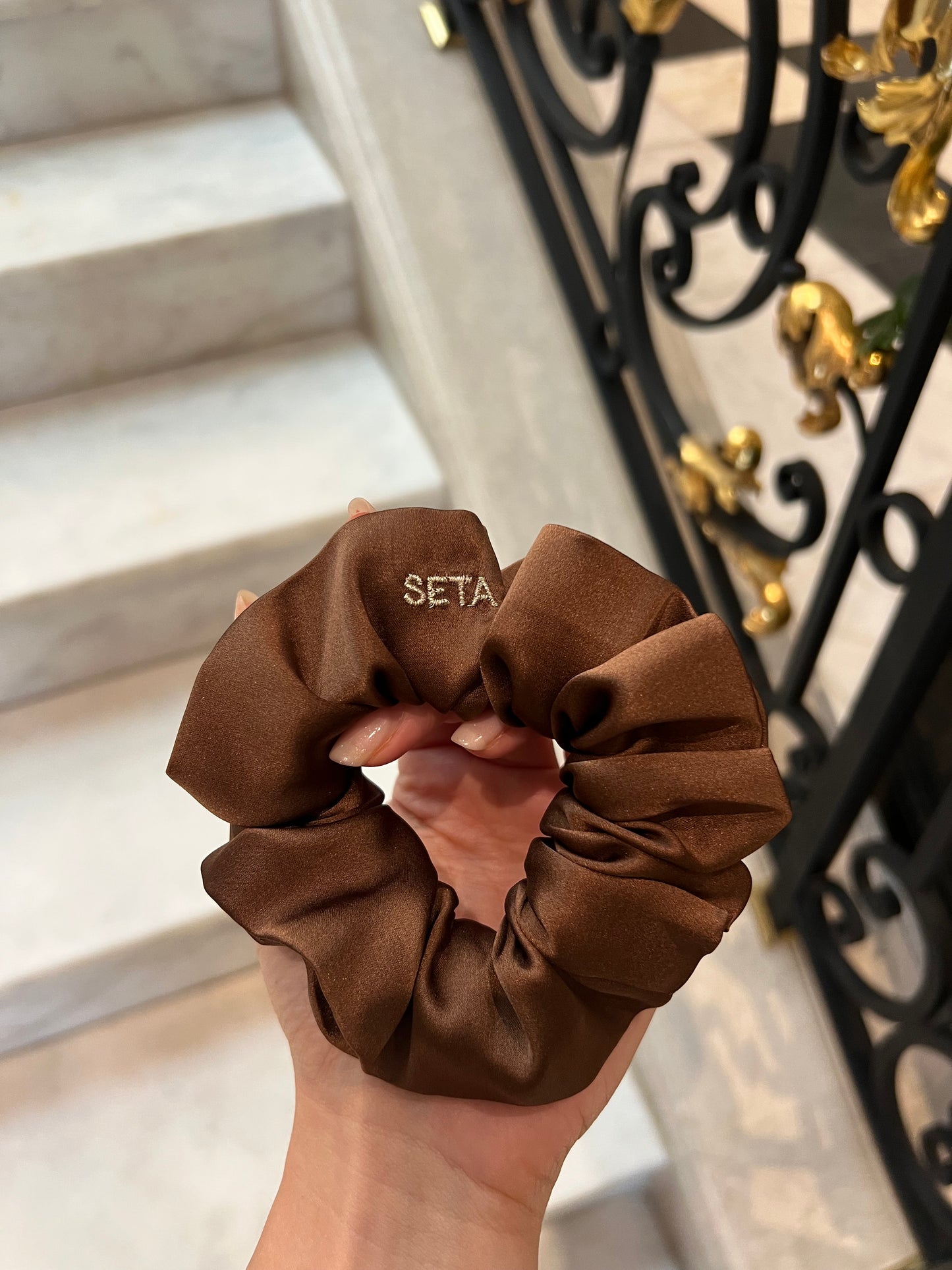 Dark Brown Silk Scrunchie