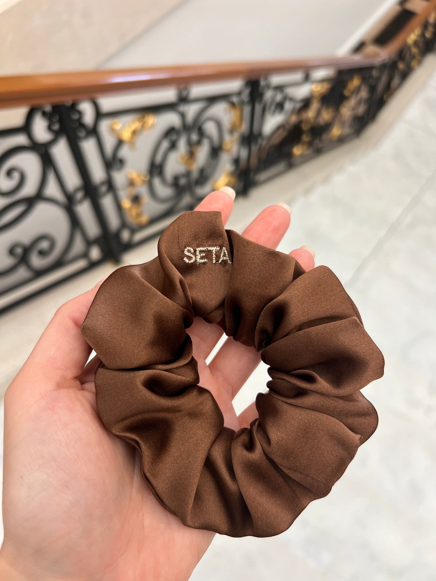 Dark Brown Silk Scrunchie