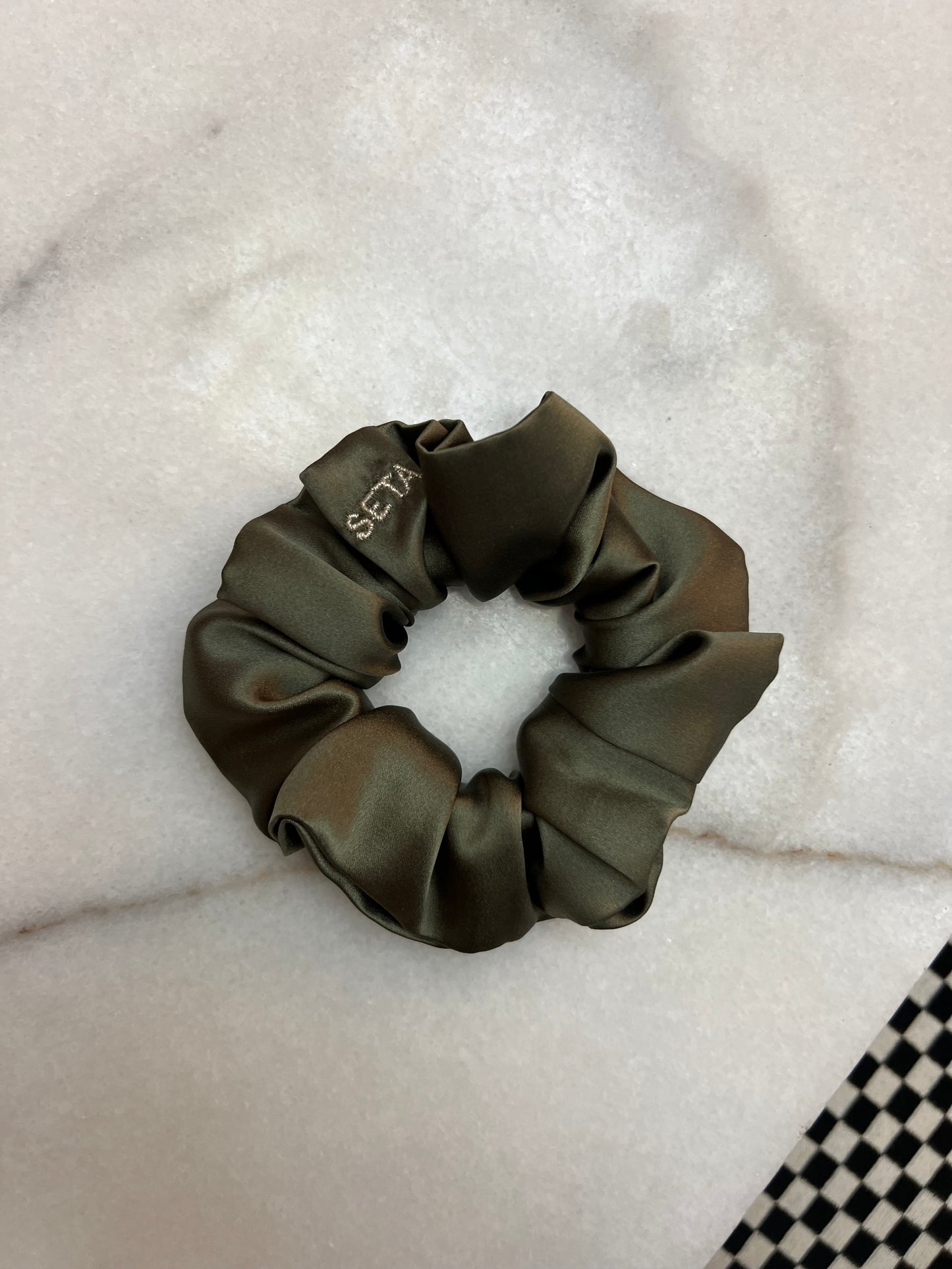 Gardenia Green Silk Scrunchie