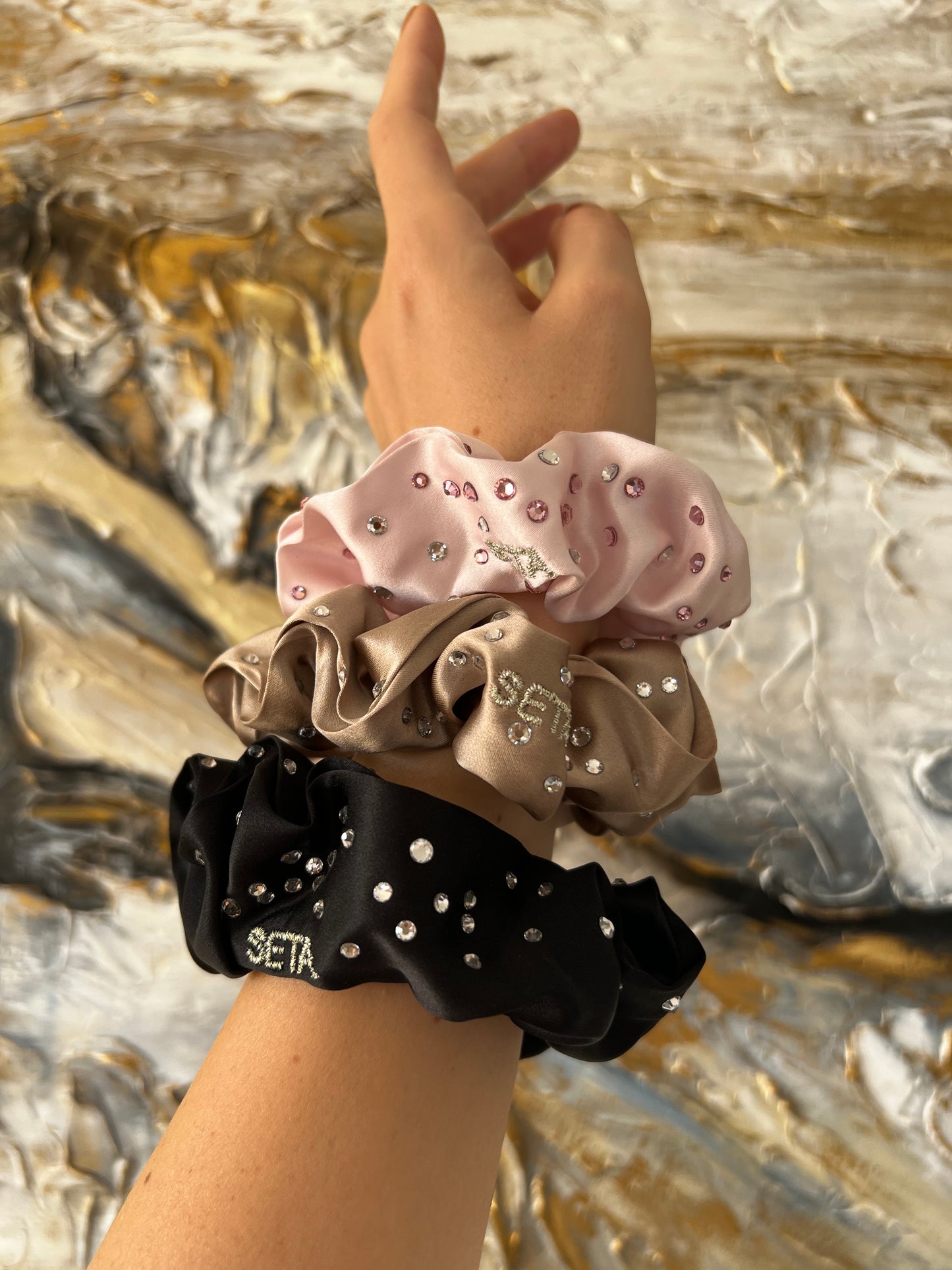 Trio classico di cristalli Swarovski in seta