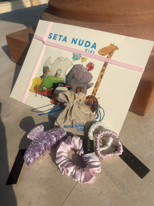 Детски комплект XS ластик, шнола за коса и два скини ластика