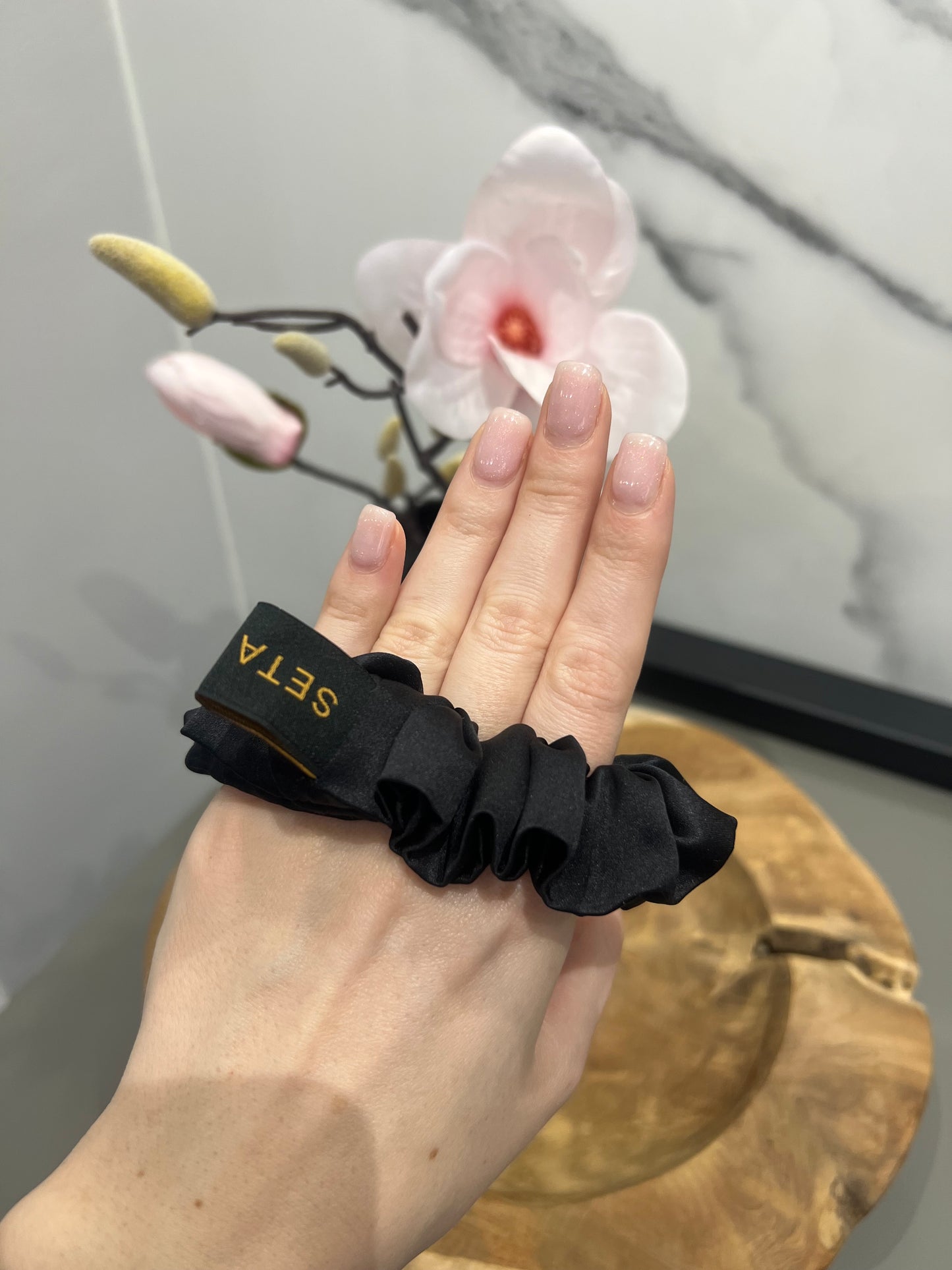 Elastico per capelli in seta nero XS