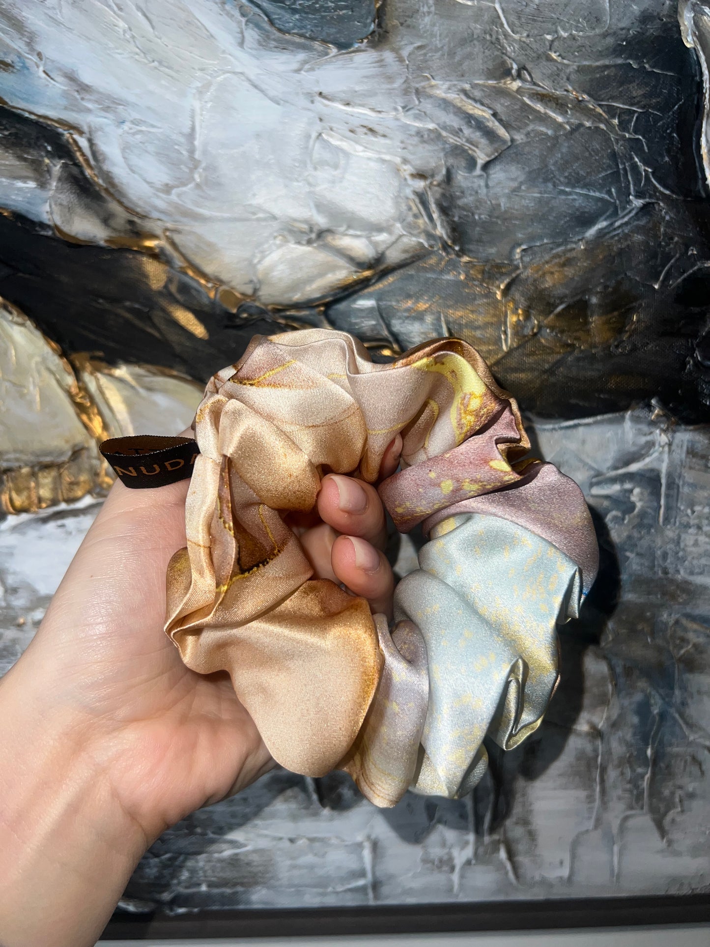 Golden Marble Silk Scrunchie