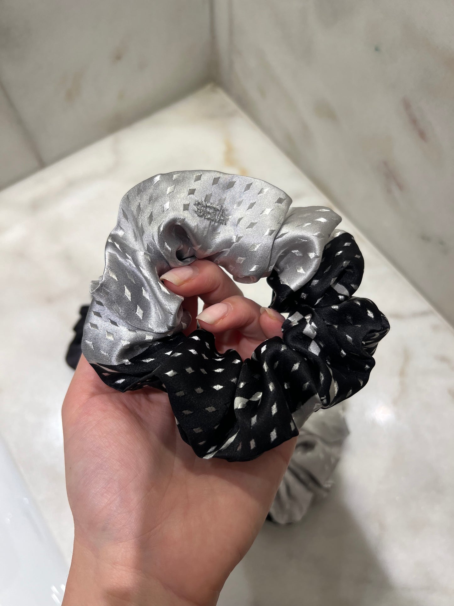 Black & Silver Designer Silk Scrunchie