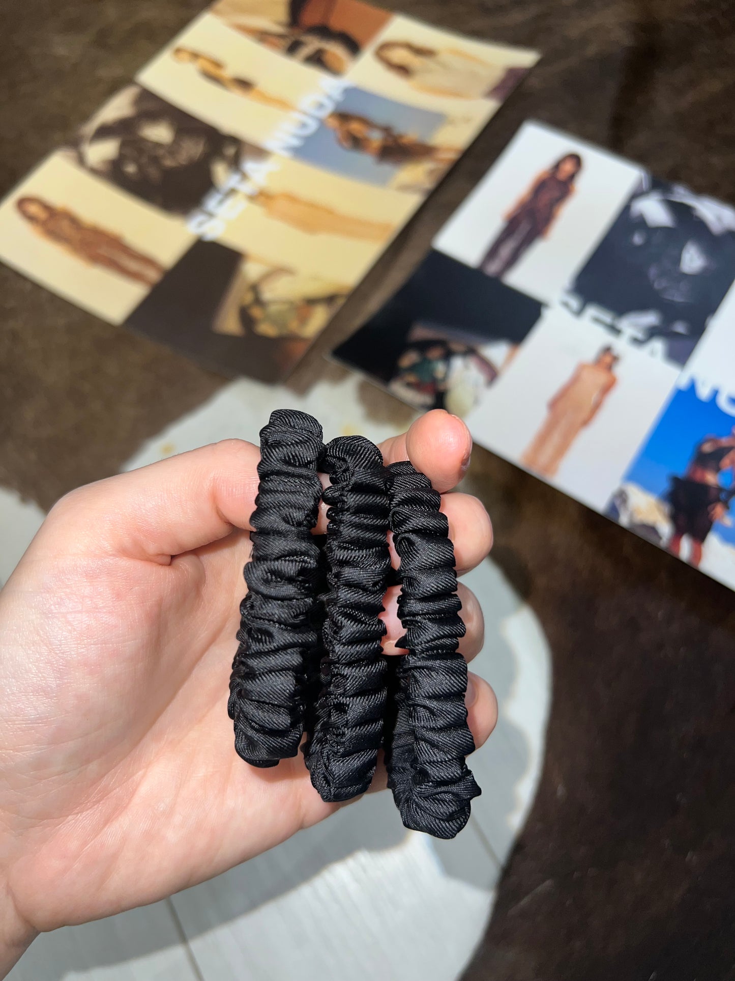 3 Pack Small Silk Scrunchies Black Matte