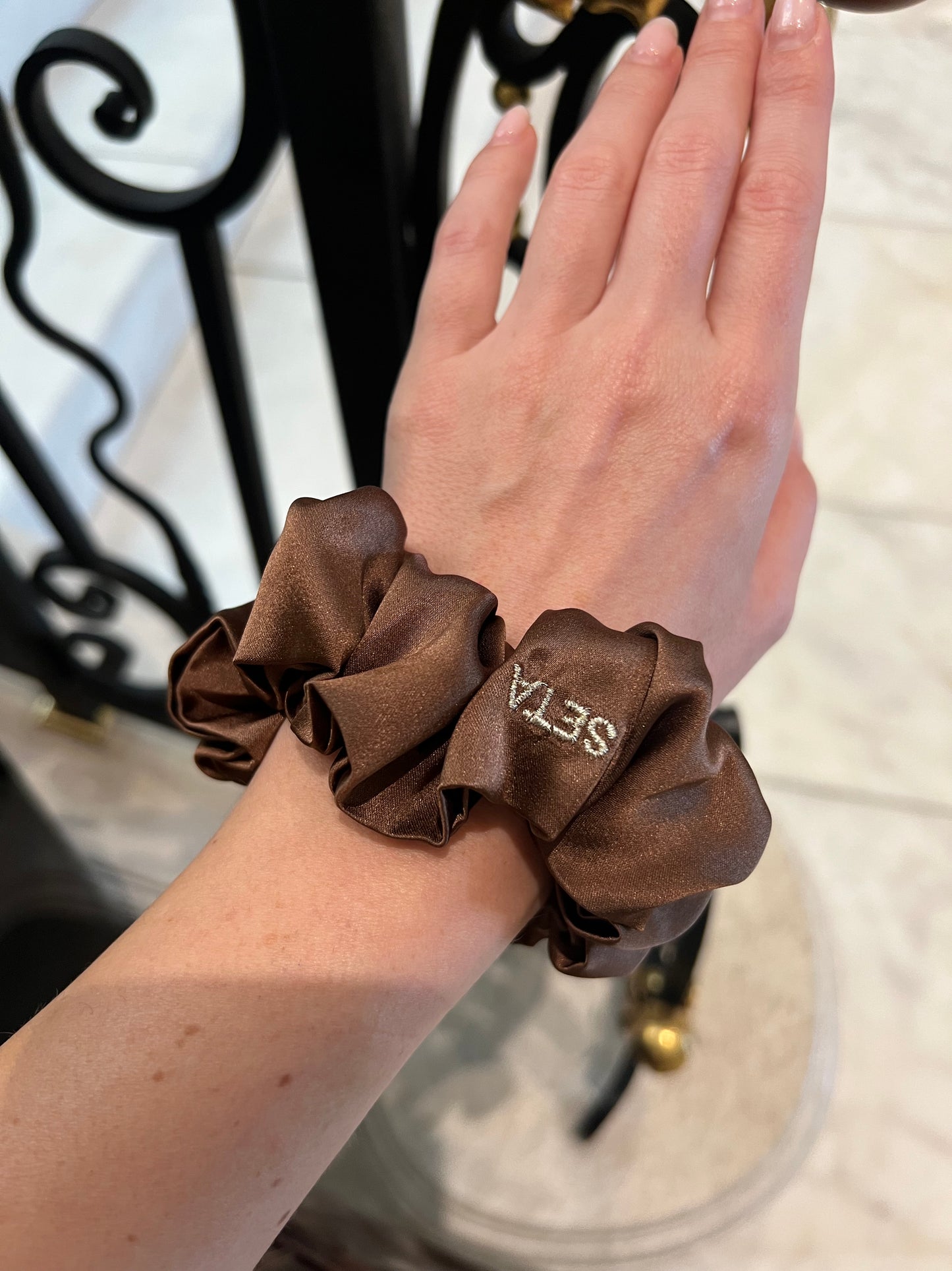 Dark Brown Silk Scrunchie