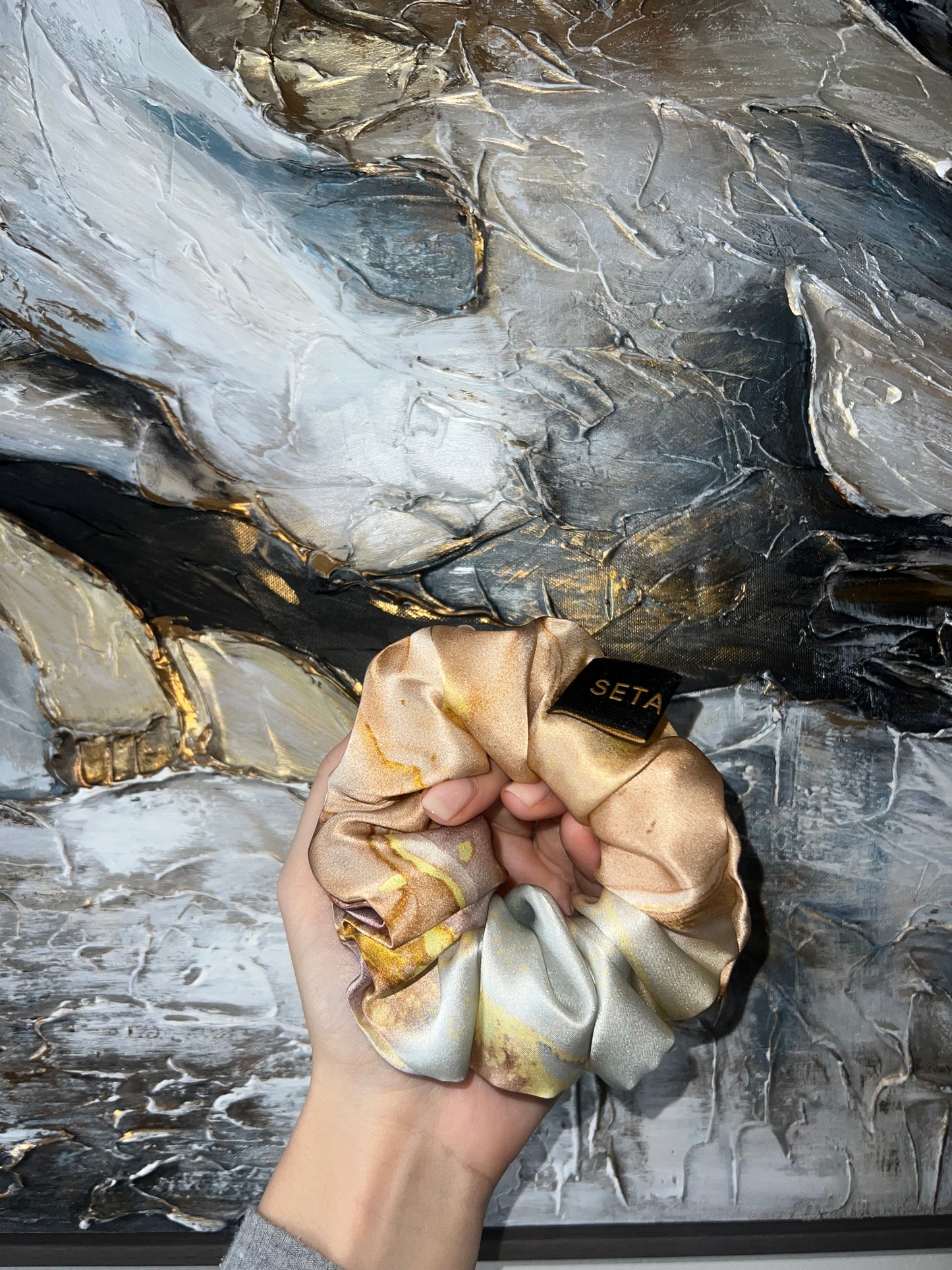 Golden Marble Silk Scrunchie