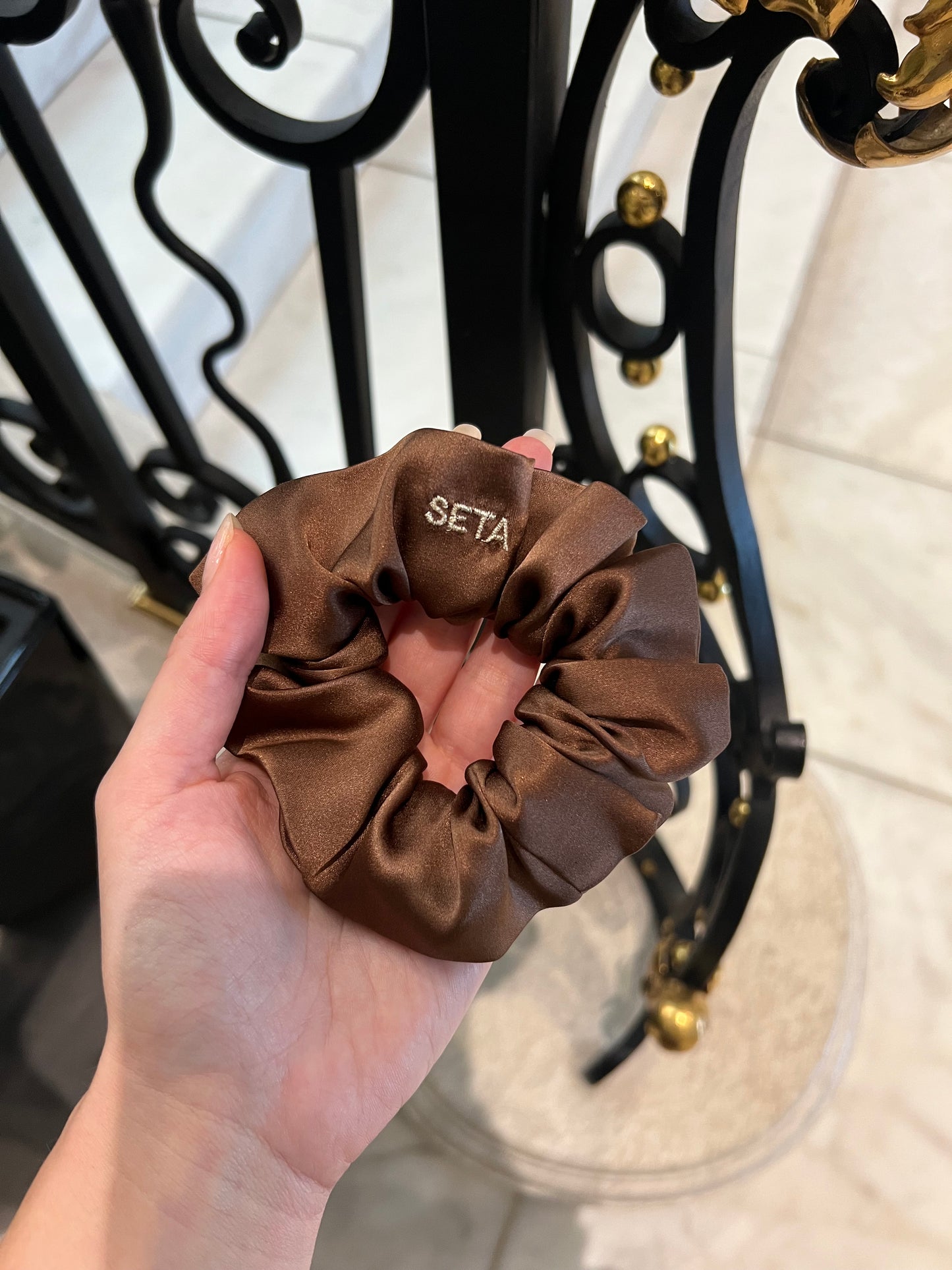 Dark Brown Silk Scrunchie