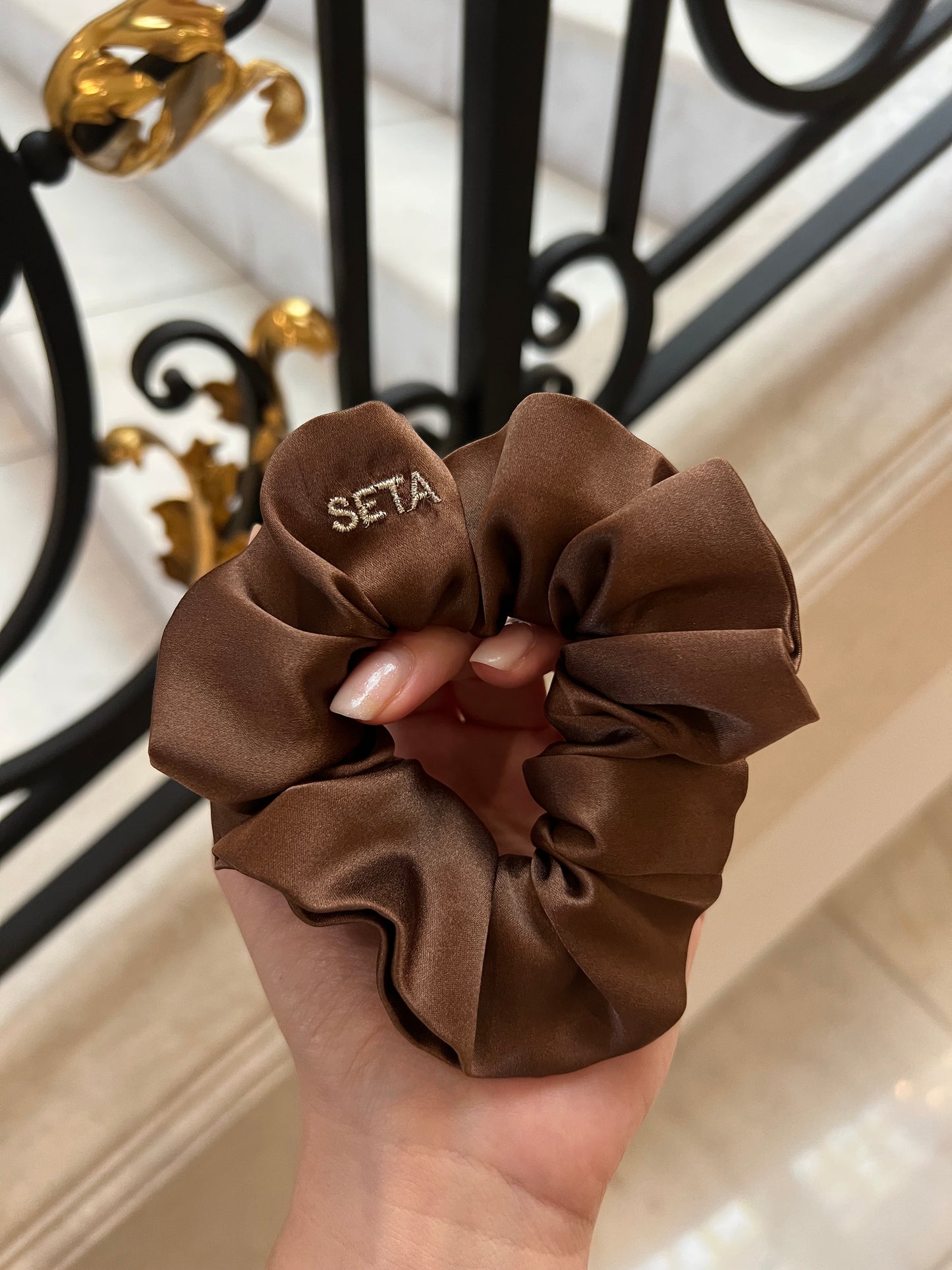 Dark Brown Silk Scrunchie