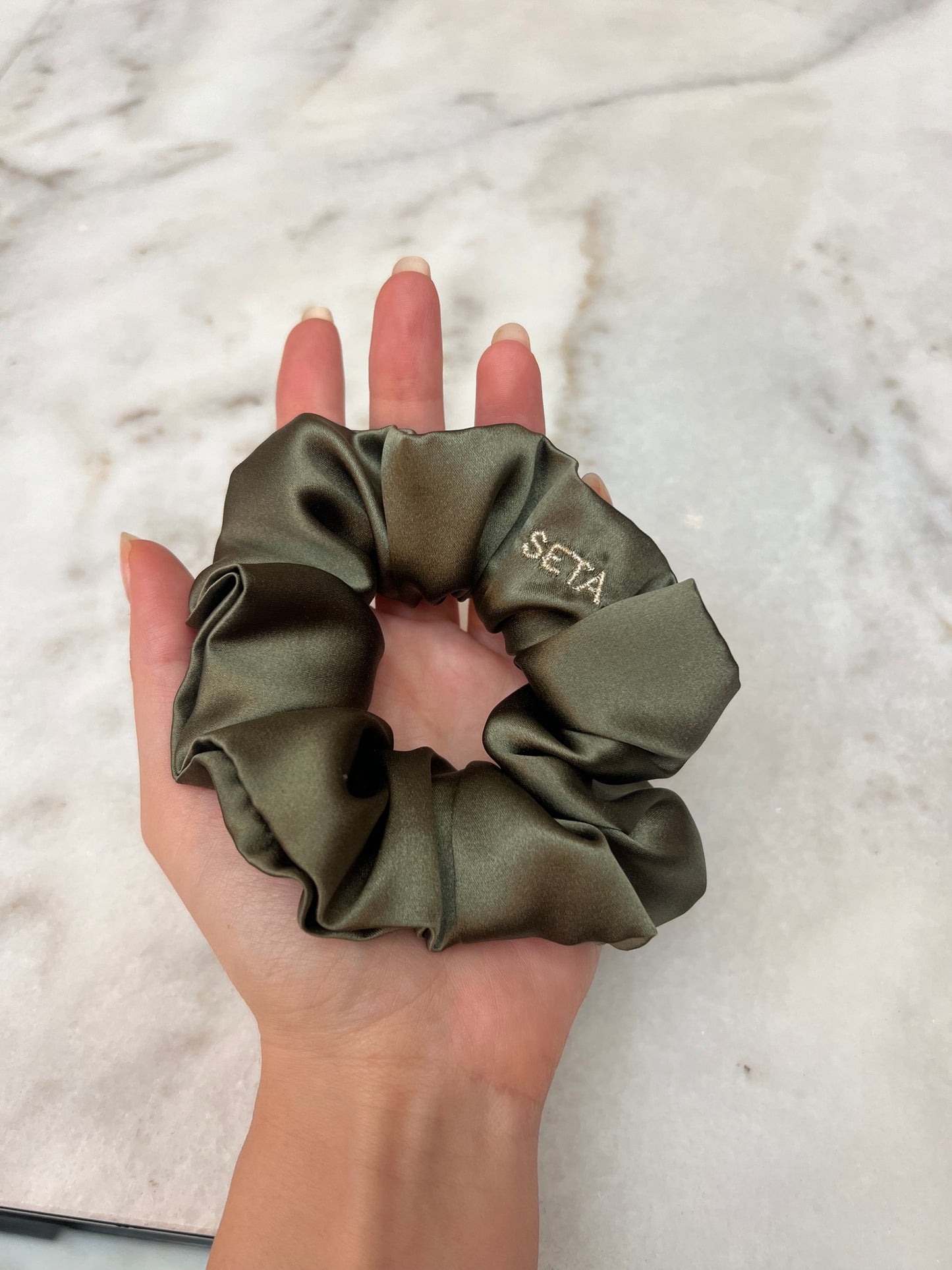 Gardenia Green Silk Scrunchie
