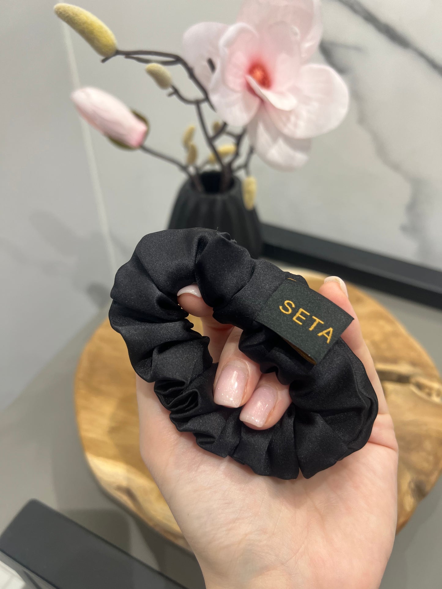 Elastico per capelli in seta nero XS