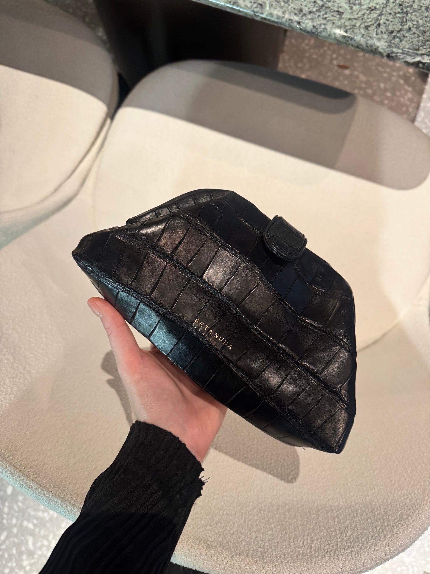 Black Crocodile Leather Bag