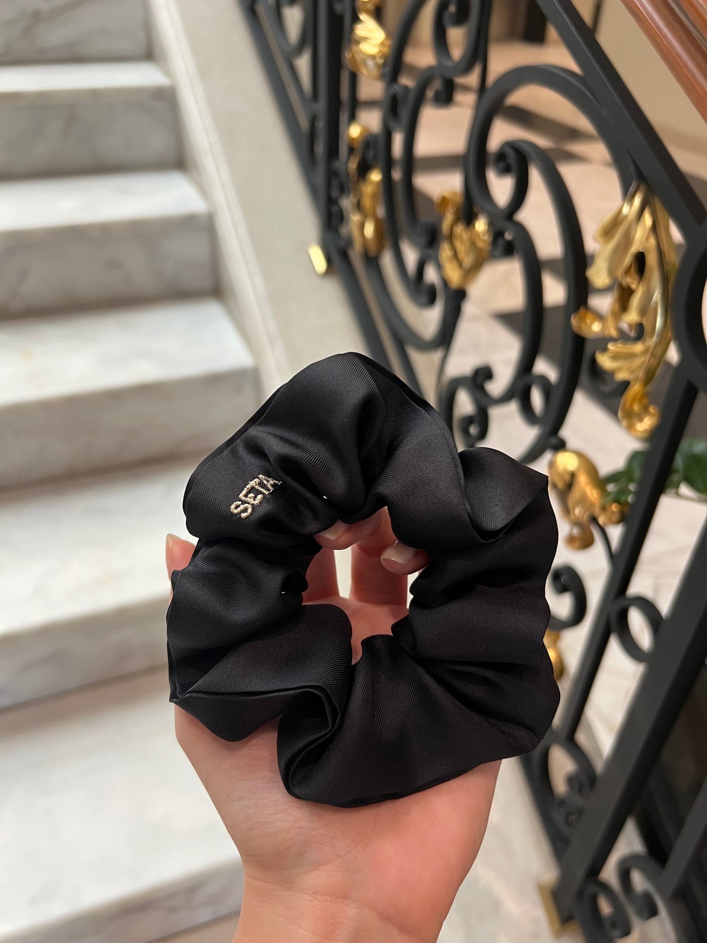 Matte Black Silk Scrunchie