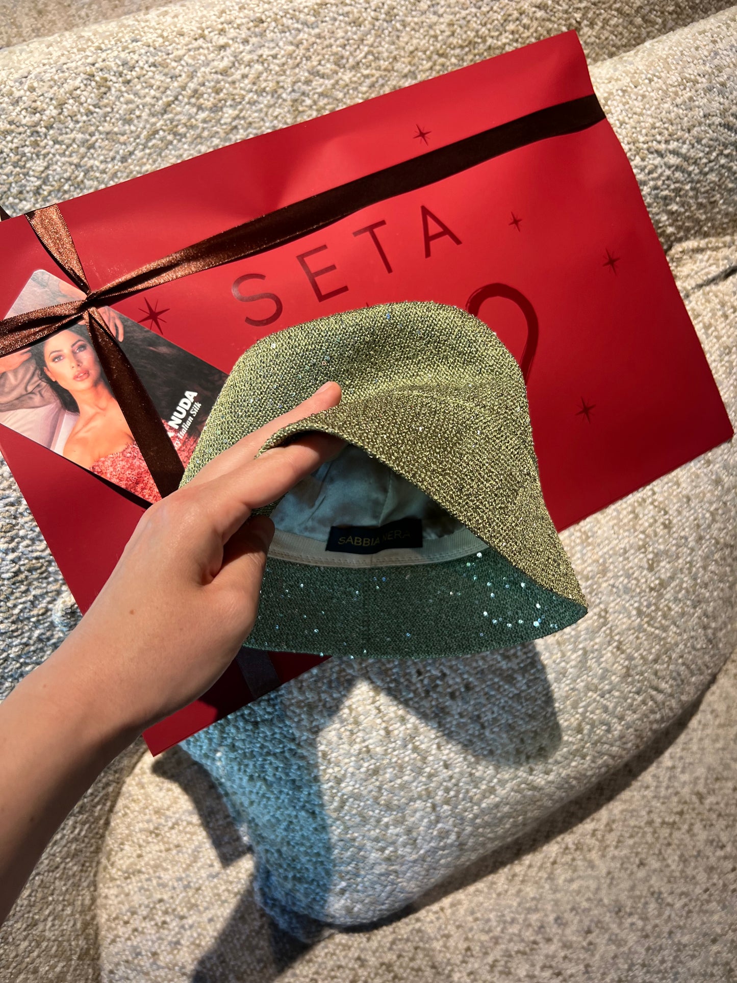 Gardenia Green Payettes Silk Bucket Hat