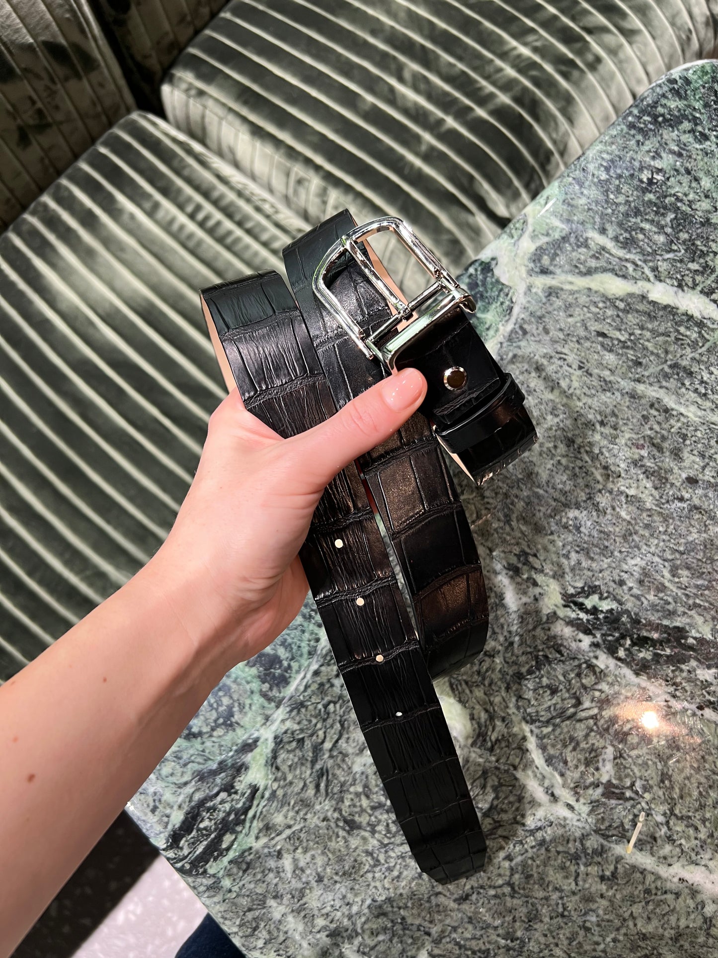 Black Crocodile Leather Belt