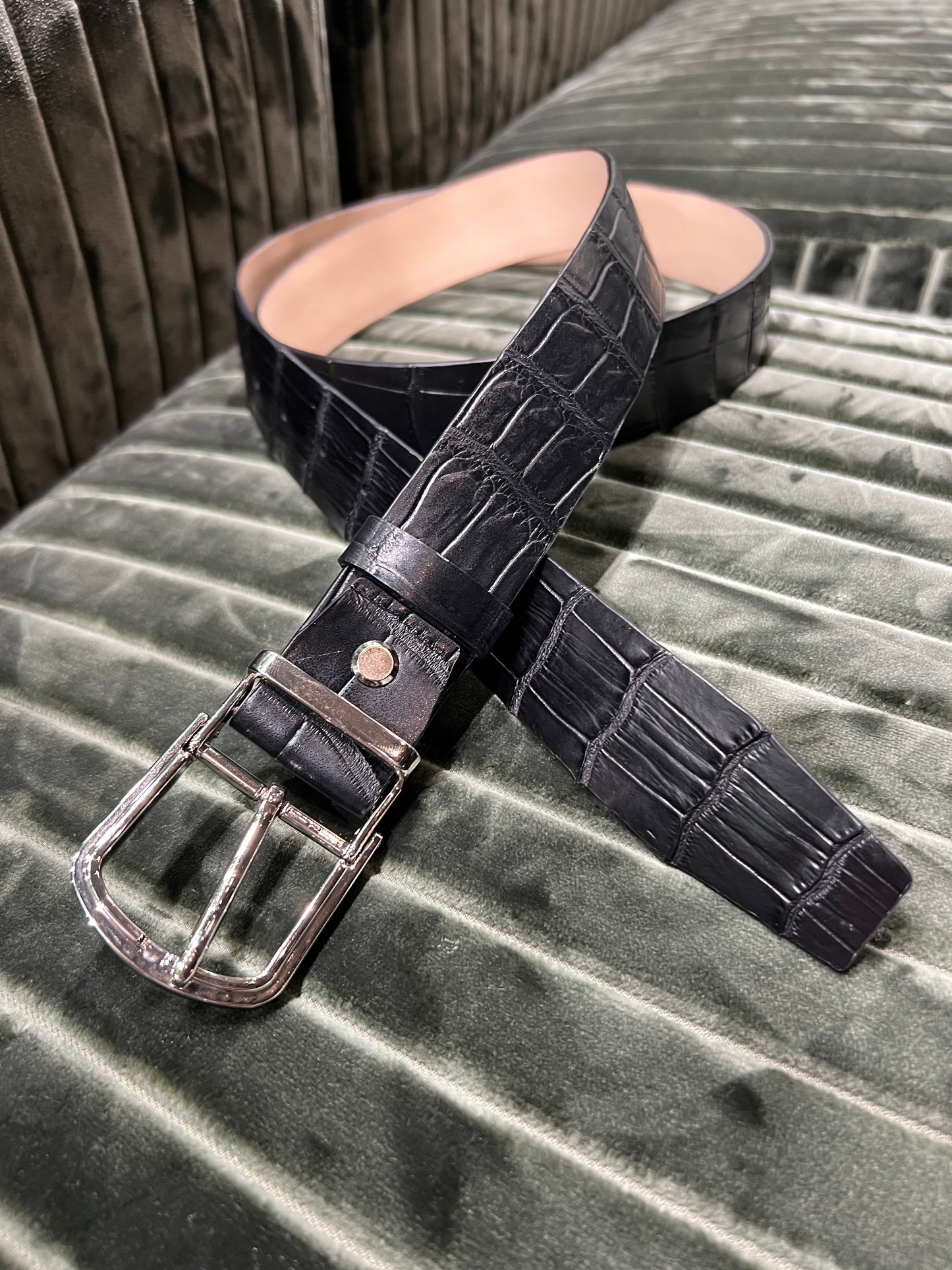 Black Crocodile Leather Belt