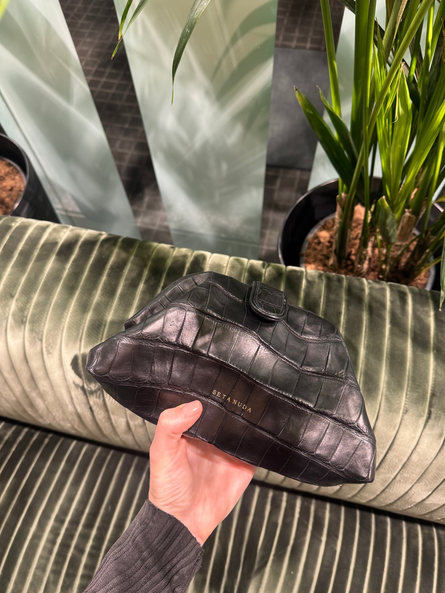 Black Crocodile Leather Bag