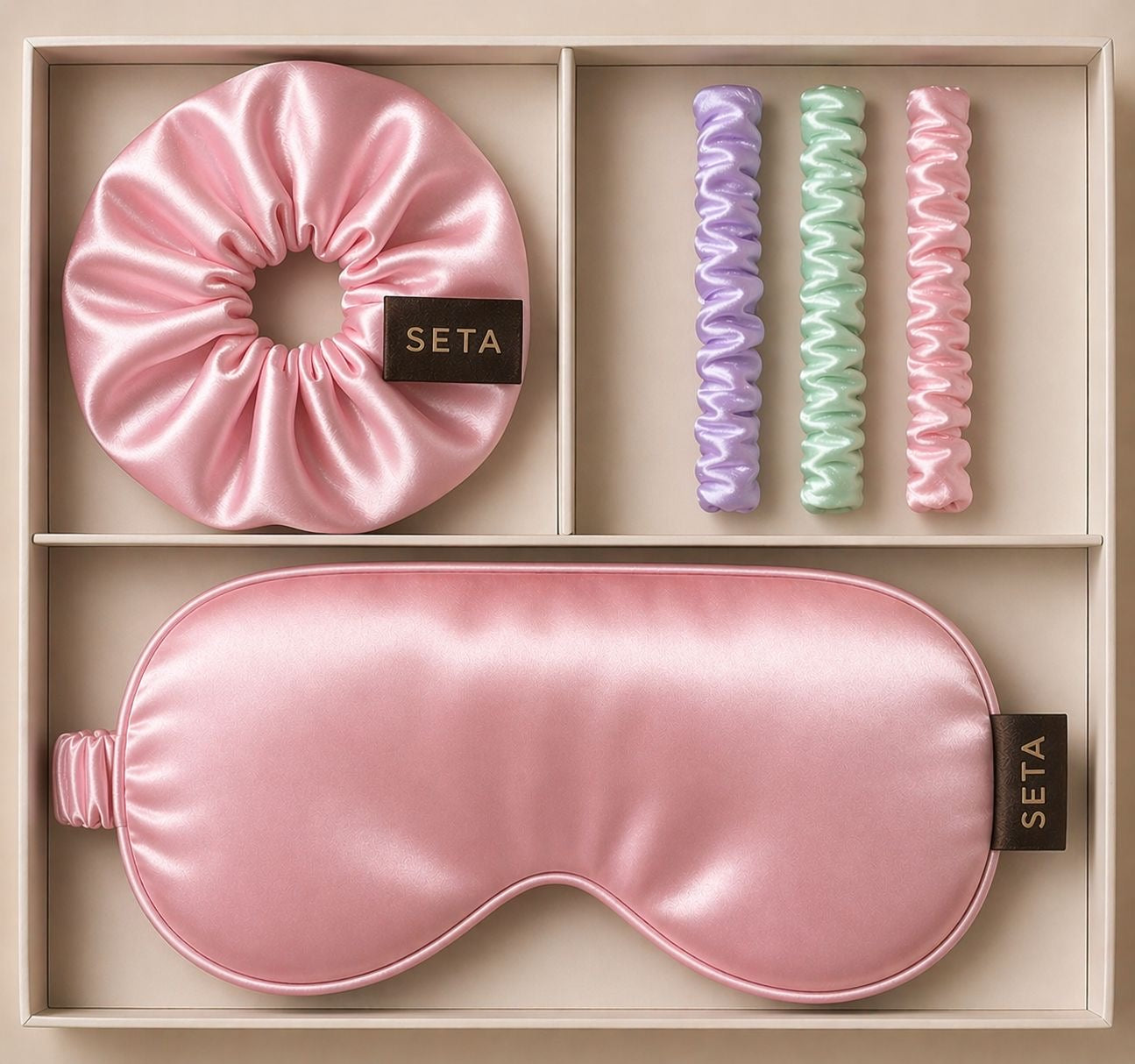 Pink Silk Sleeping Mask & Scrunchie & 3pack skinnies