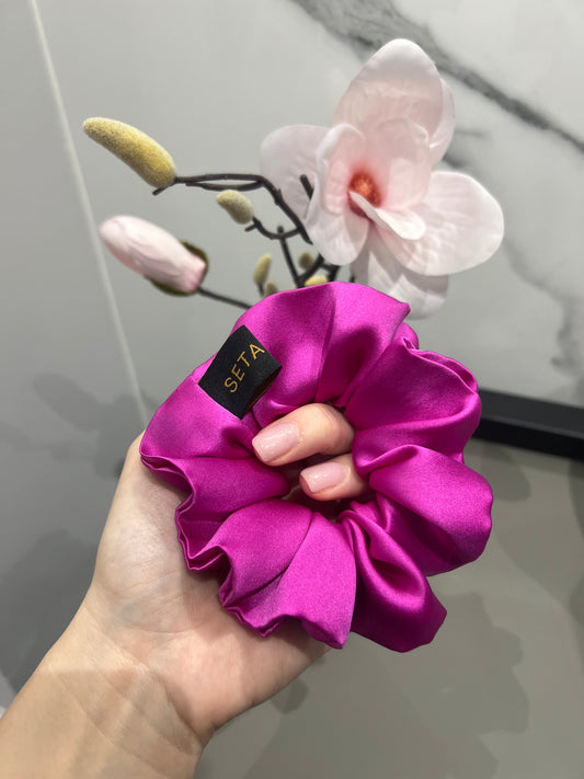 Elastico per capelli in seta rosa intenso