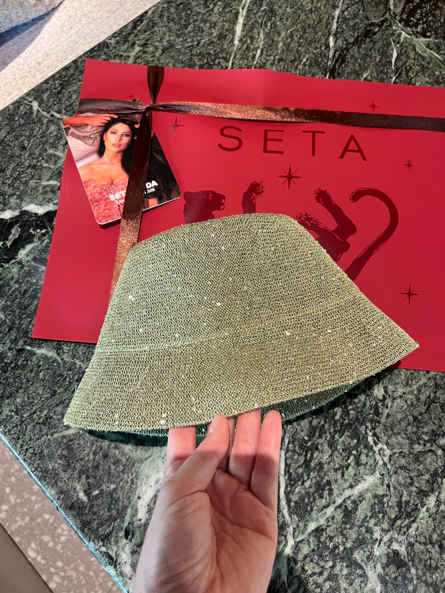 Gardenia Green Payettes Silk Bucket Hat