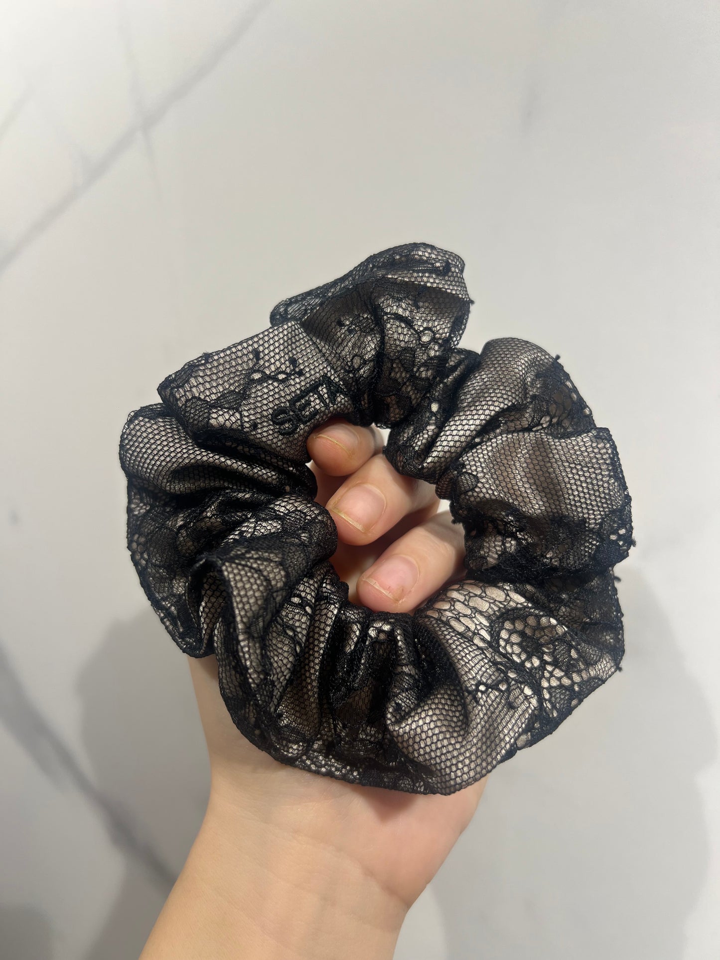 Black Nude Lace & Silk Scrunchie