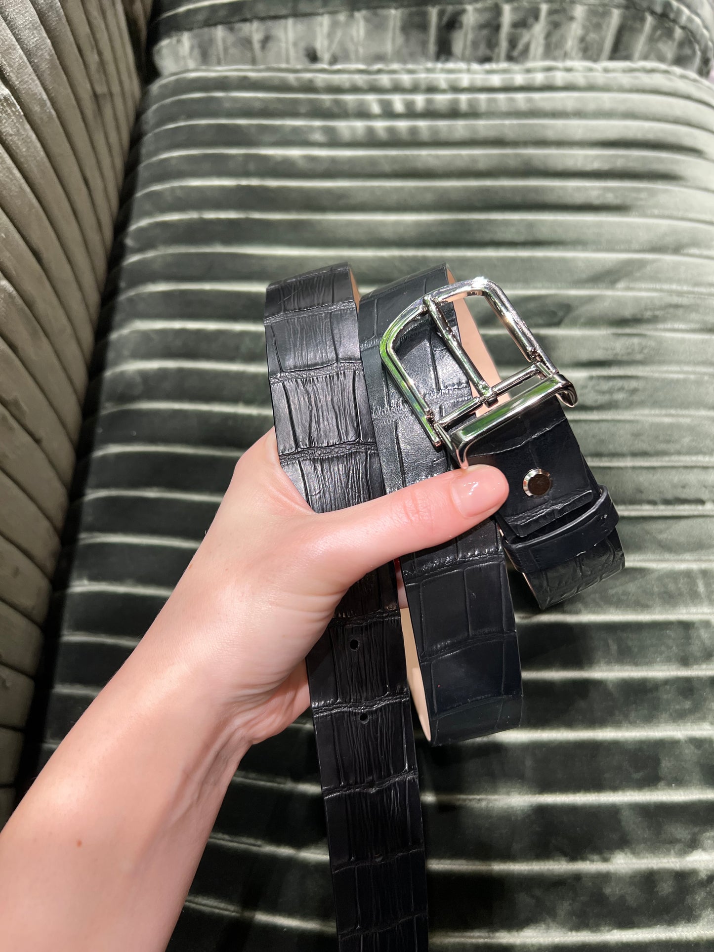 Black Crocodile Leather Belt