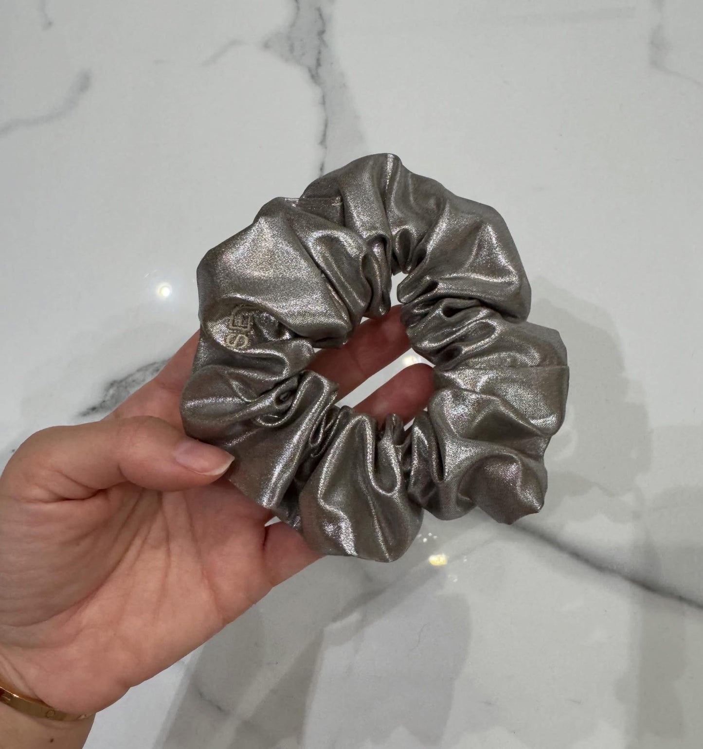 Silver Shine Silk Scrunchie