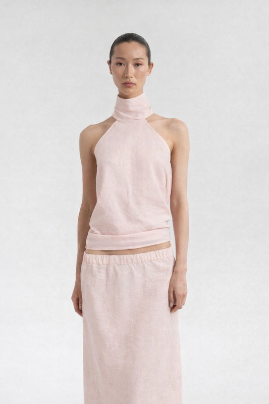 Top in lino con scollo all'americana