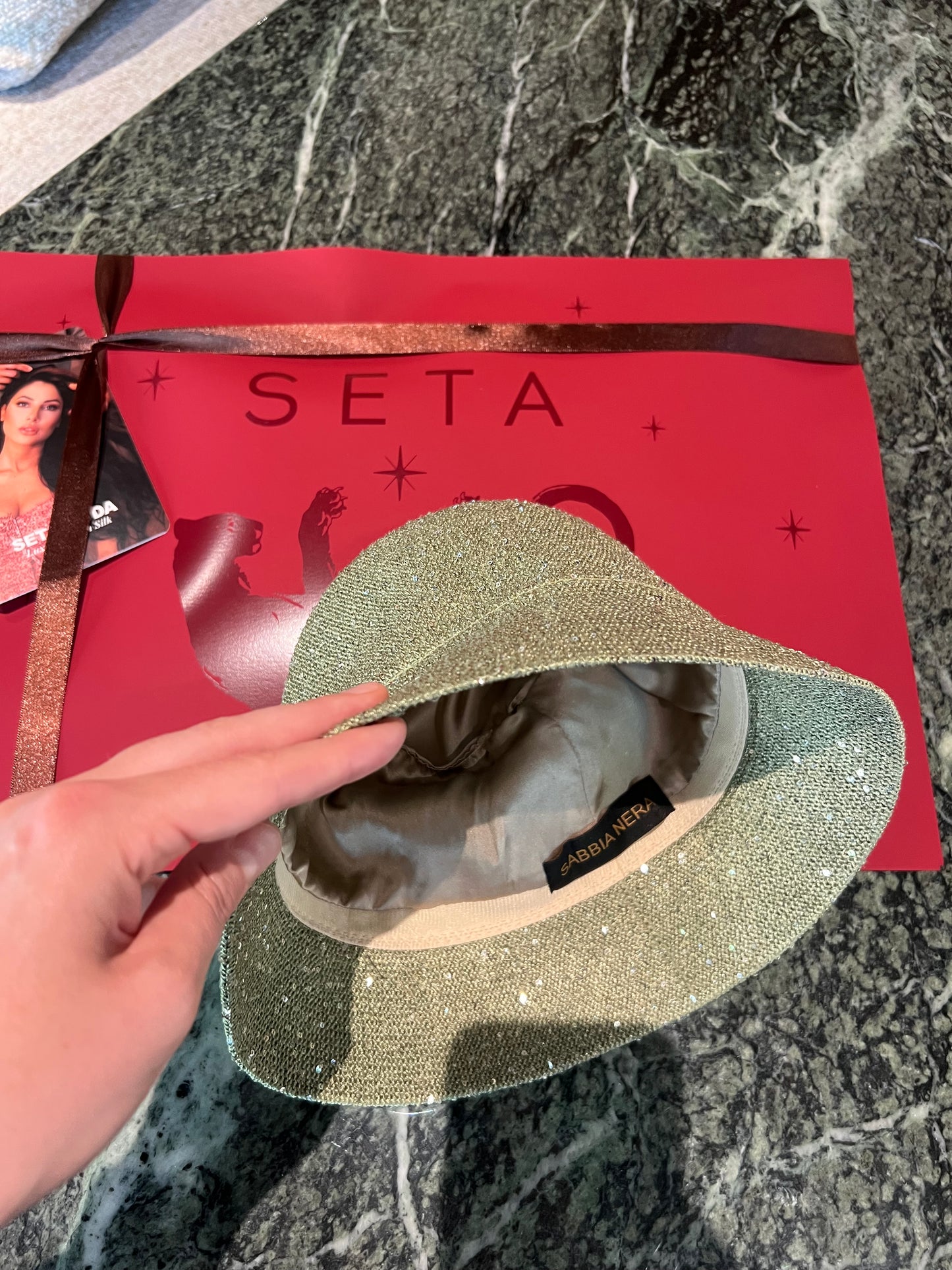 Gardenia Green Payettes Silk Bucket Hat