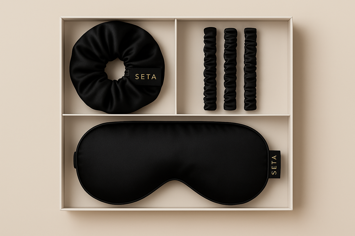 Black Silk Sleeping Mask & Scrunchie & 3pack skinnies