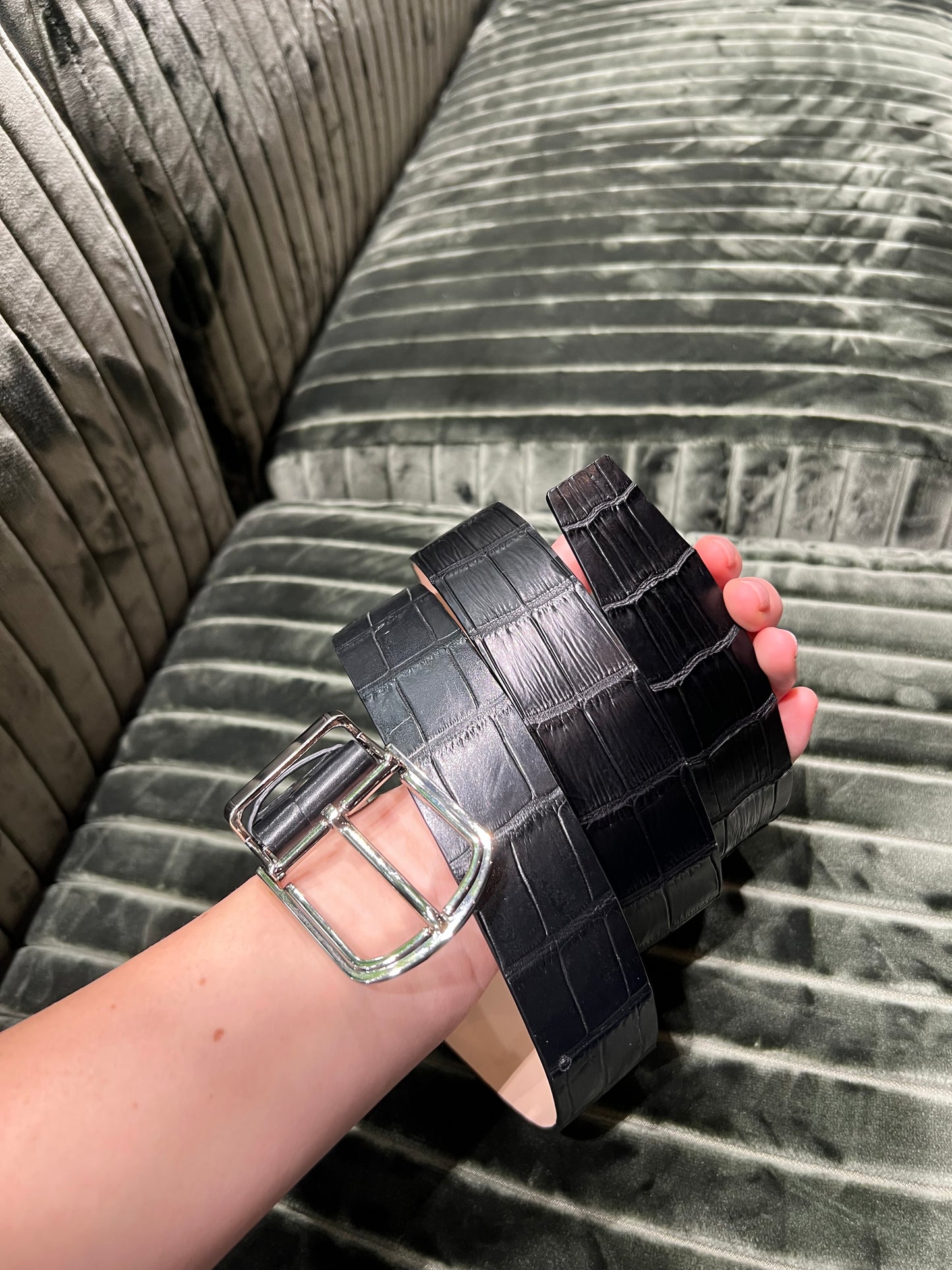 Black Crocodile Leather Belt