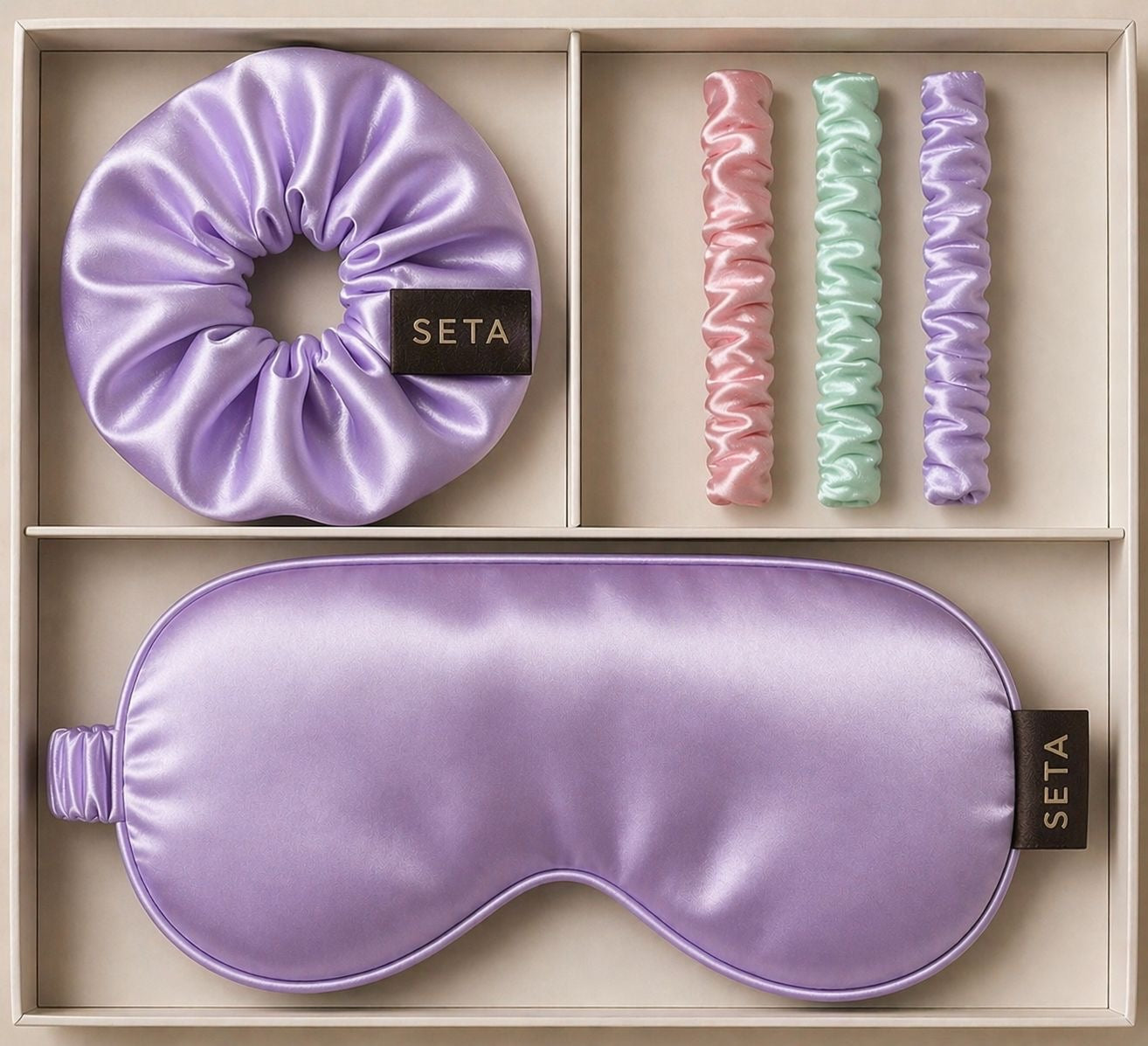 Lilac Silk Sleeping Mask & Scrunchie & 3pack skinnies
