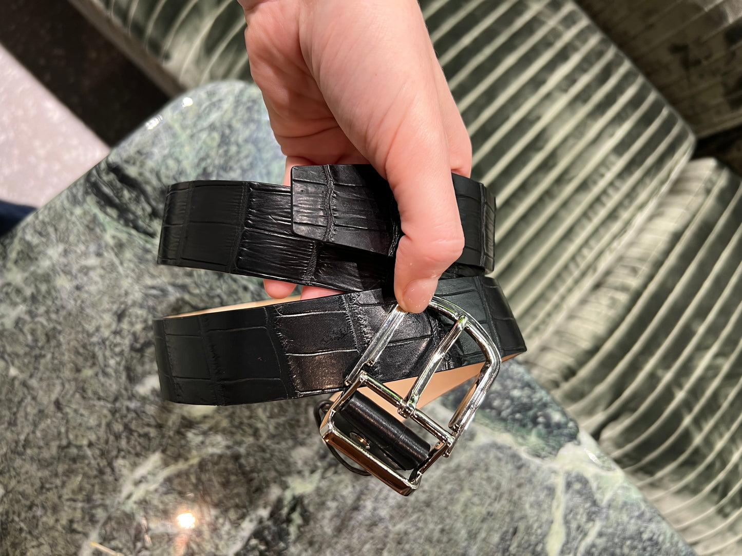 Black Crocodile Leather Belt