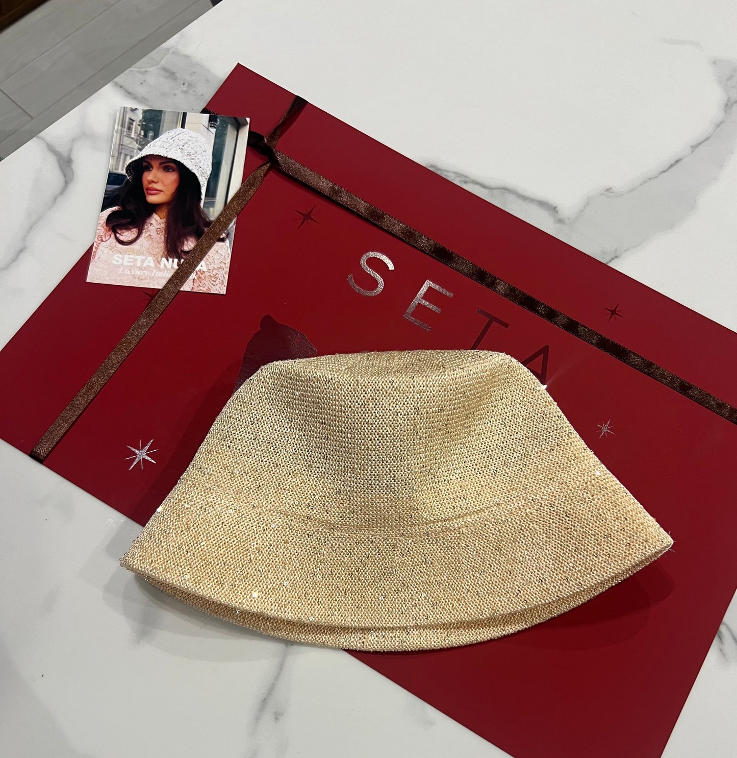 Light Gold Payettes Silk Bucket Hat