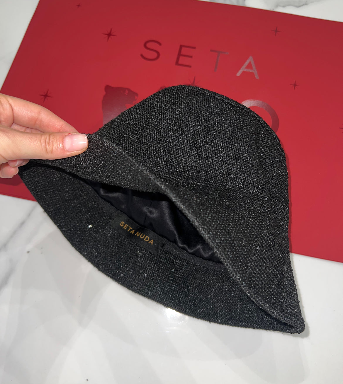 Black Payettes Silk Bucket Hat